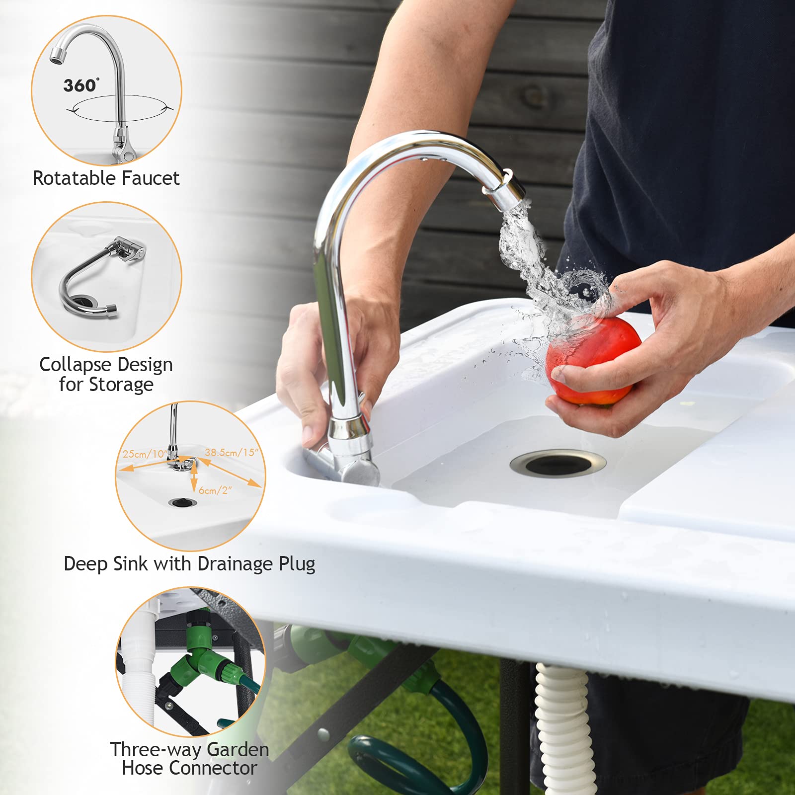 Portable Fish Cleaning Table with Faucet - Foldable Outdoor Camping Sink for Picnic, Fishing & Camping - White | Perfect for Camping Trips, Backyard BBQs & Outdoor Cooking