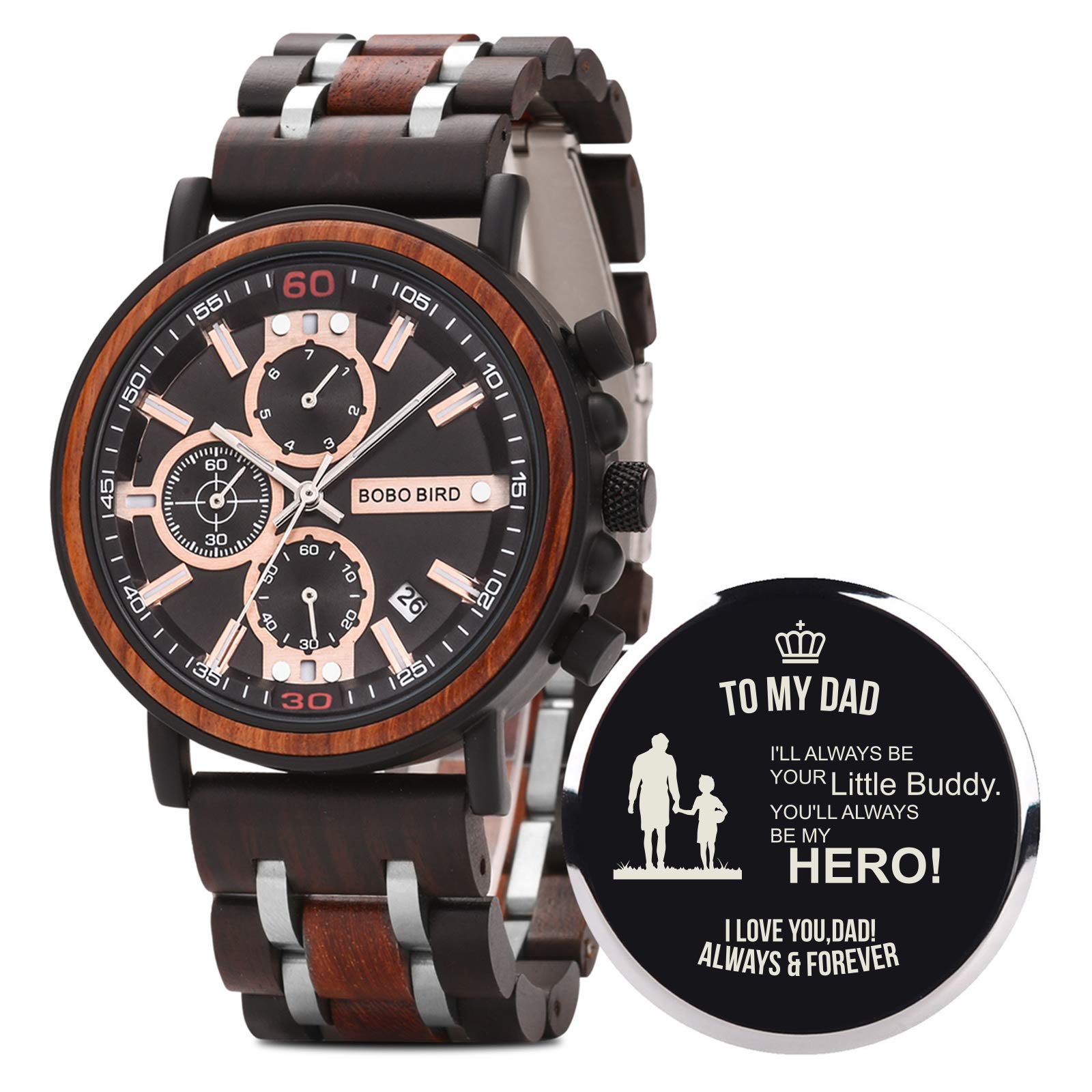 BOBO BIRD S18-1 Personalized Engraved Wood Watch for Men - Custom Wooden Wristwatch Gift for Husband, Boyfriend - Birthday, Anniversary Present - Perfect for Casual Wear, Outdoor Activities & Special Occasions