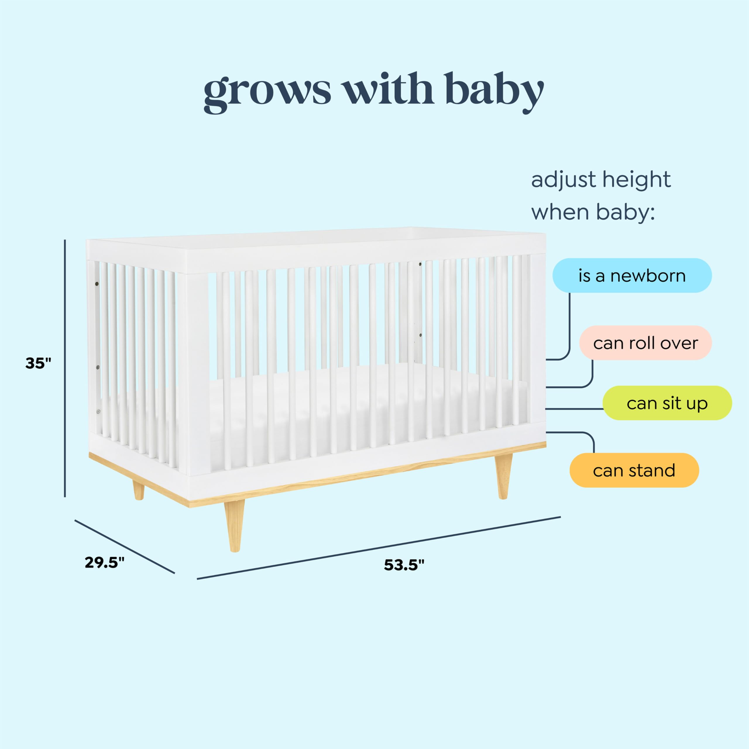 DaVinci Marley 3-in-1 Convertible Baby Crib to Toddler Bed & Daybed - GREENGUARD Gold Certified, 4 Adjustable Mattress Heights, Durable White Finish with Natural Wood Legs - Perfect for Nursery, Bedroom Transition & Guest Room Use