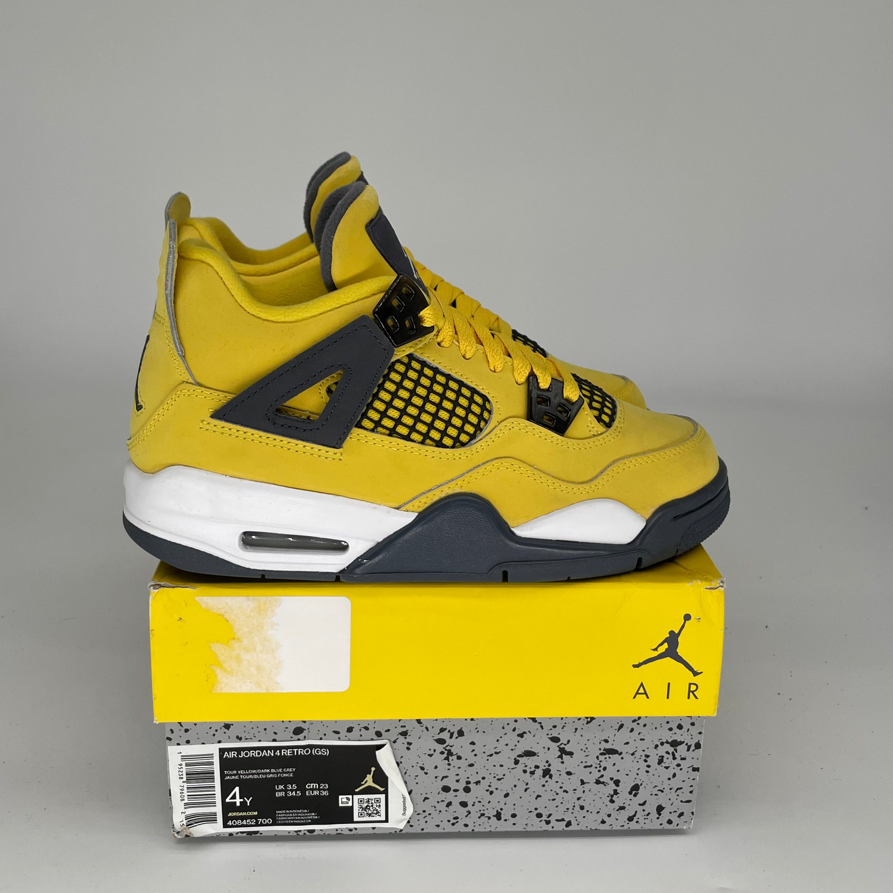AIR JORDAN 4 LIGHTNING Retro Sneakers - Size 4Y (408452-700) - Kids Basketball Shoes for Sports & Casual Wear