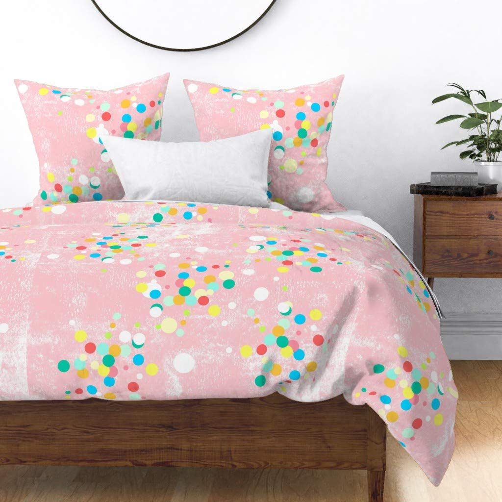 Custom Circus Confetti Circles Geometric Duvet Cover - King/California King Size, Rustic Pink Abstract Scatter Print, 100% Cotton Sateen Bedding for Girls Nursery, Colorful Home Decor | Perfect for Kids' Rooms, Boho Chic Bedrooms & Unique Gift Ideas