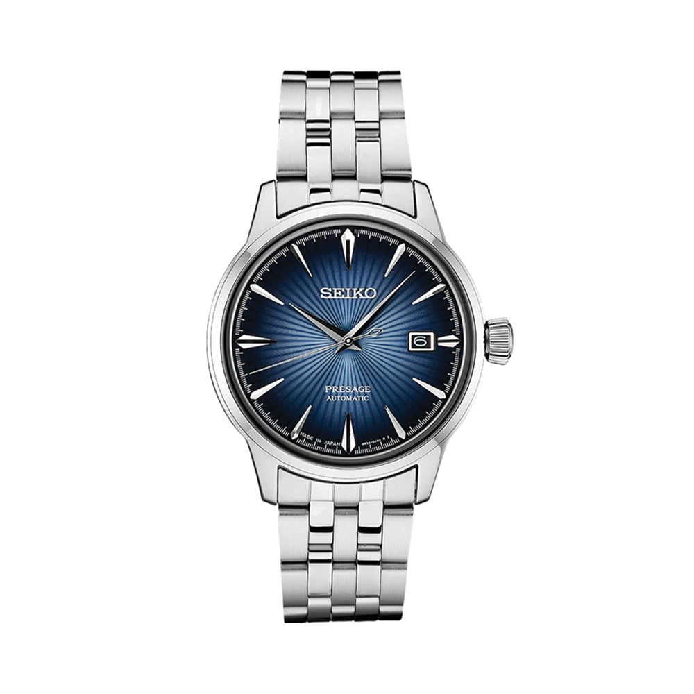 Seiko SRPB41 Presage Cocktail Time Automatic Watch - 40.5mm Blue Dial Stainless Steel Bracelet for Men, Dress Watch for Business & Formal Occasions
