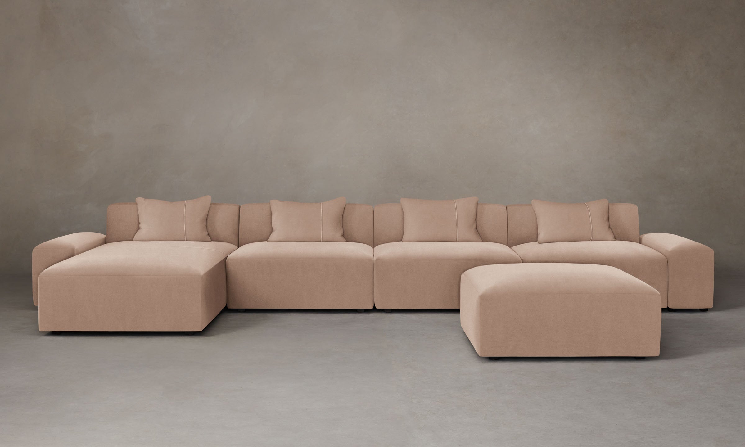 Breuer Modular Sectional Sofa - Performance Velvet Dusty Rose Pink | Modern Living Room Furniture for Small Spaces | Comfortable L-Shaped Couch for Apartments & Home Theater