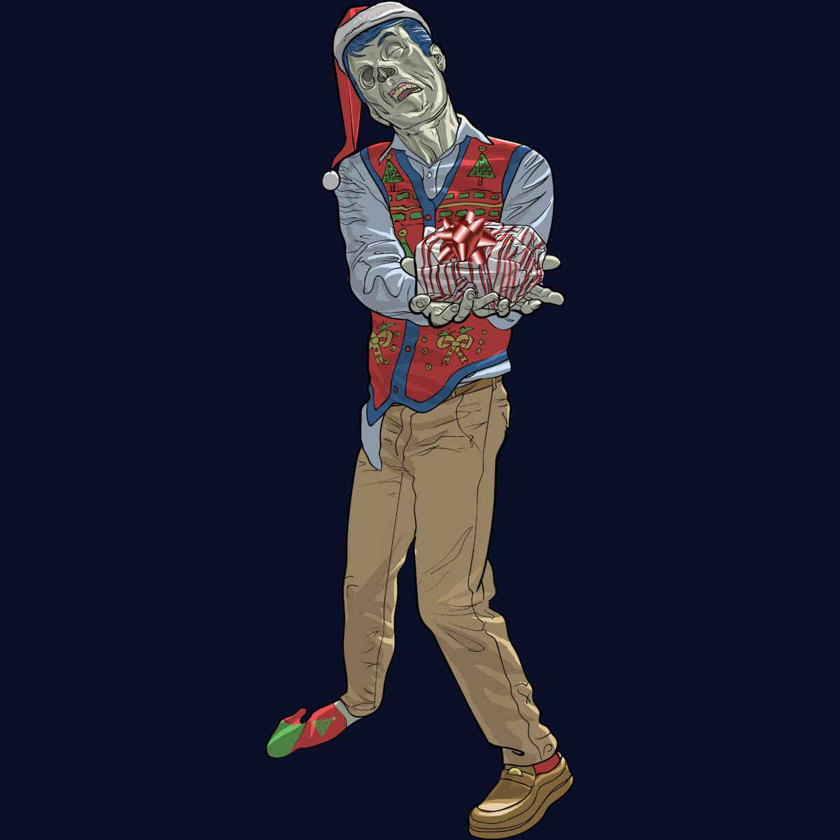 Design By Humans Junior's Christmas Zombie by Ayota Graphic T-Shirt - Funny Holiday Tee for Teens & Youth - Perfect for Christmas Parties & Gifts