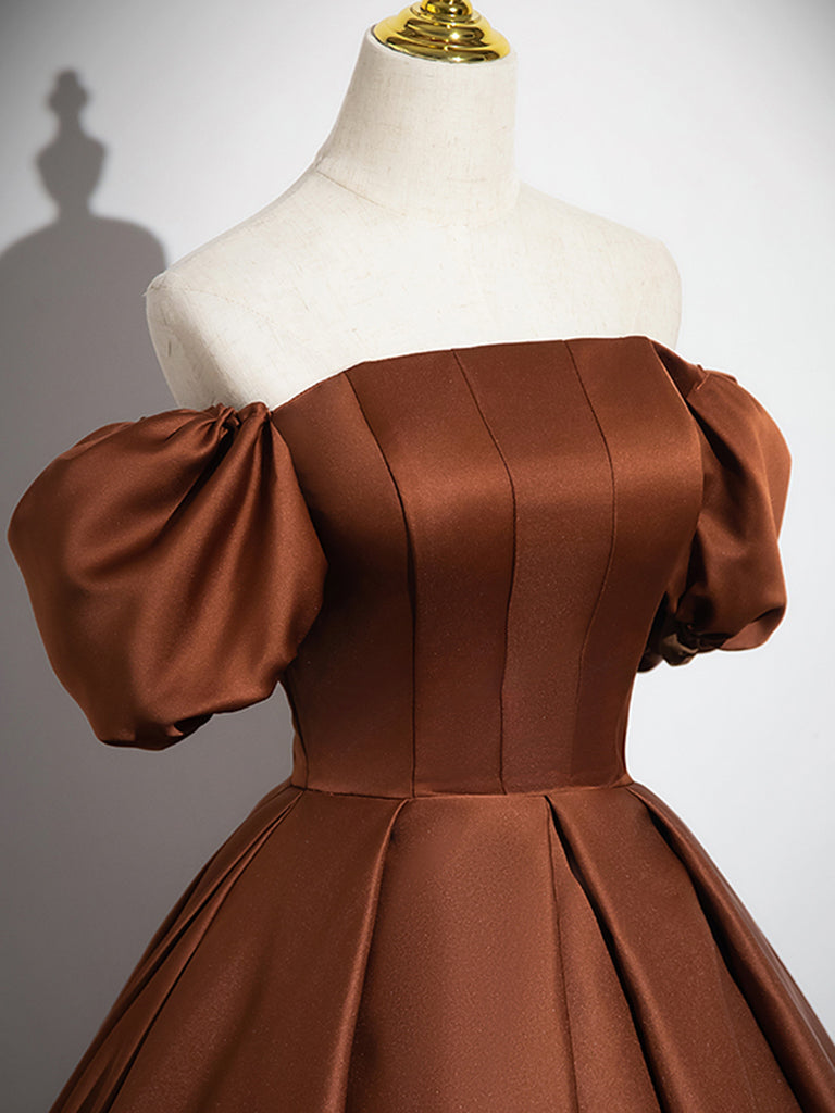 Elegant Brown A-Line Satin Long Prom Dress for Women - Formal Evening Gown for Homecoming, Wedding & Special Occasions