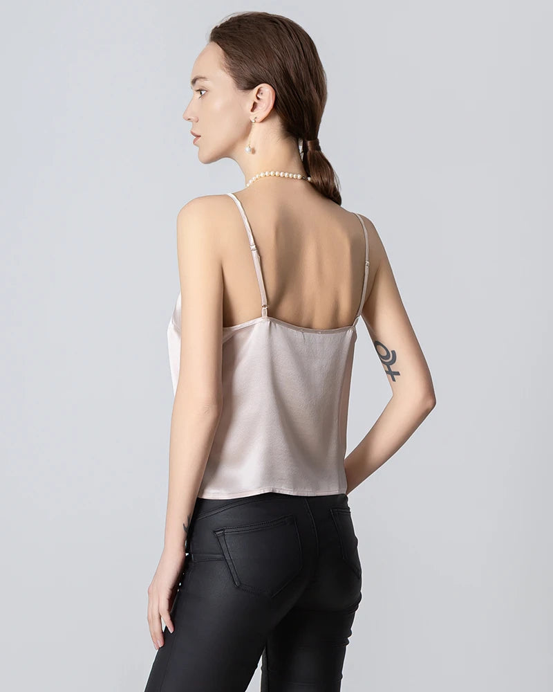 Elegant V-Neck Front Open Silk Camisole for Women - Soft & Breathable Sleepwear, Loungewear & Layering Piece - Perfect for Bedtime, Relaxing at Home or Under Blazers