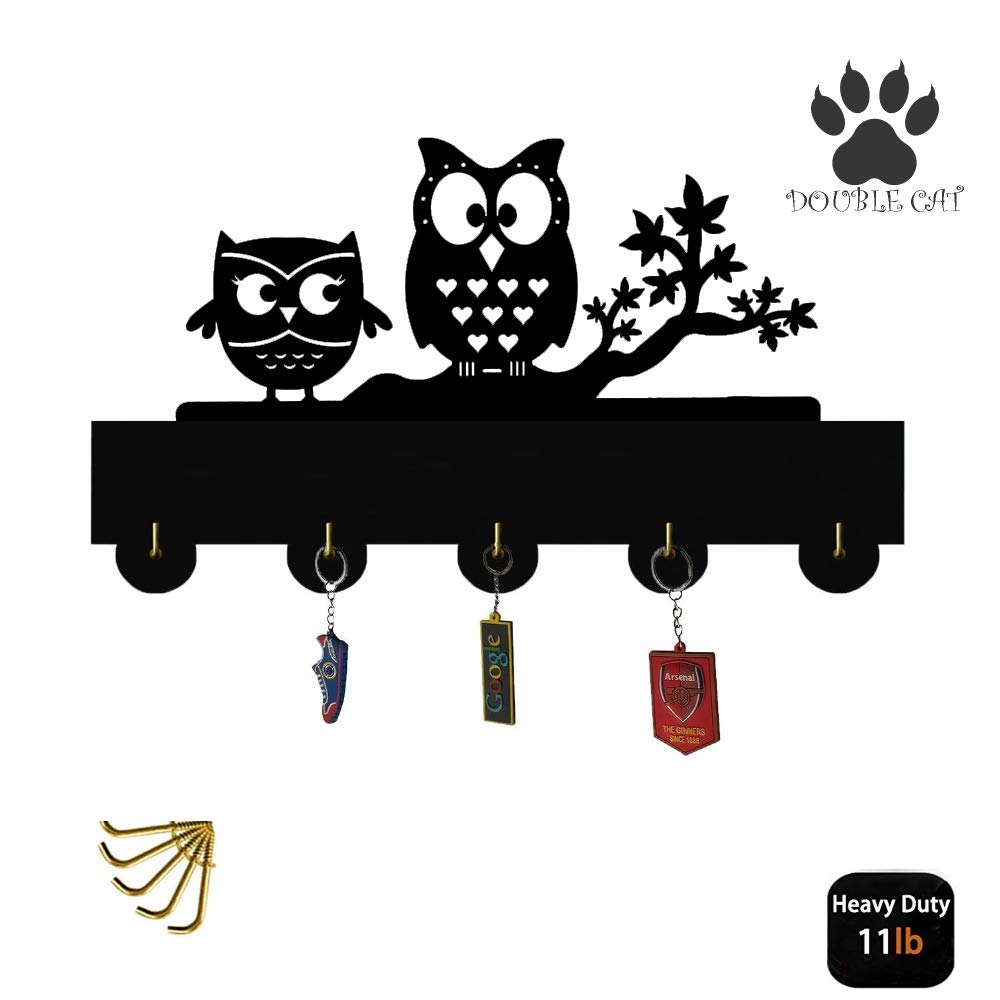 Creative Owl-Shaped Wooden Wall Hooks - Black Wood Coat Key Holder for Entryway & Bedroom Organization | Durable Quality Wooden Hooks for Hanging Coats, Hats, Bags & Keys