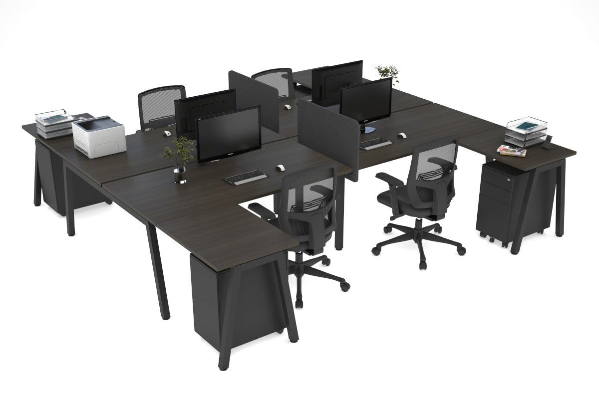 Quadro A Legs 4-Person Corner Workstation - H Configuration Black Frame [1600L x 1800W with Cable Management] | Office & Home Workspace Solution for Team Collaboration