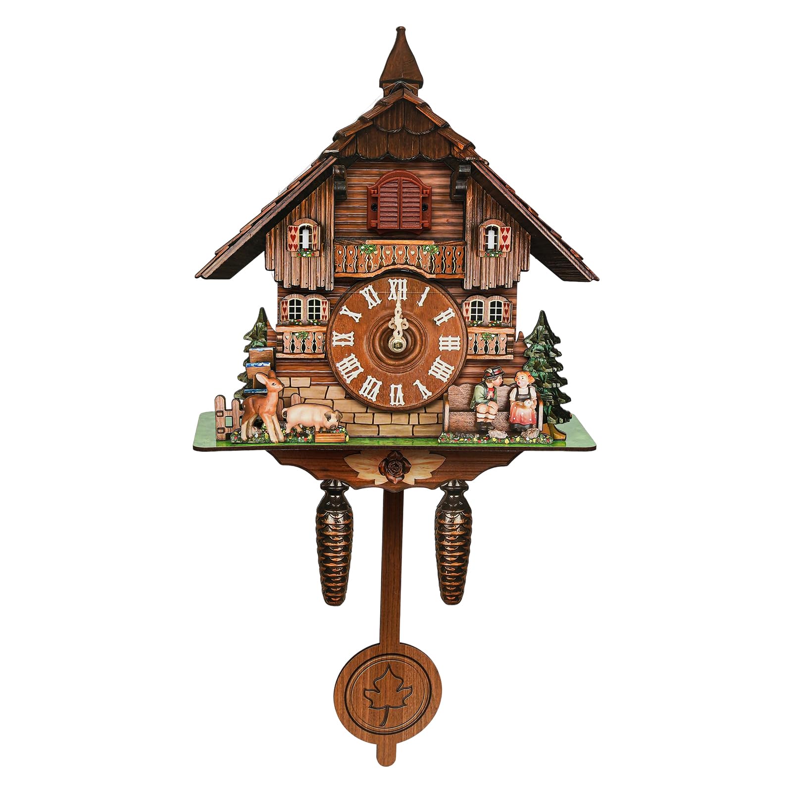 Vintage Cuckoo Wall Clock with Singing Bird - Handcrafted Wooden Multi-Colored Home Decor for Living Room, Bedroom, Office & Bar - Perfect Gift for Housewarming & Christmas Decorations