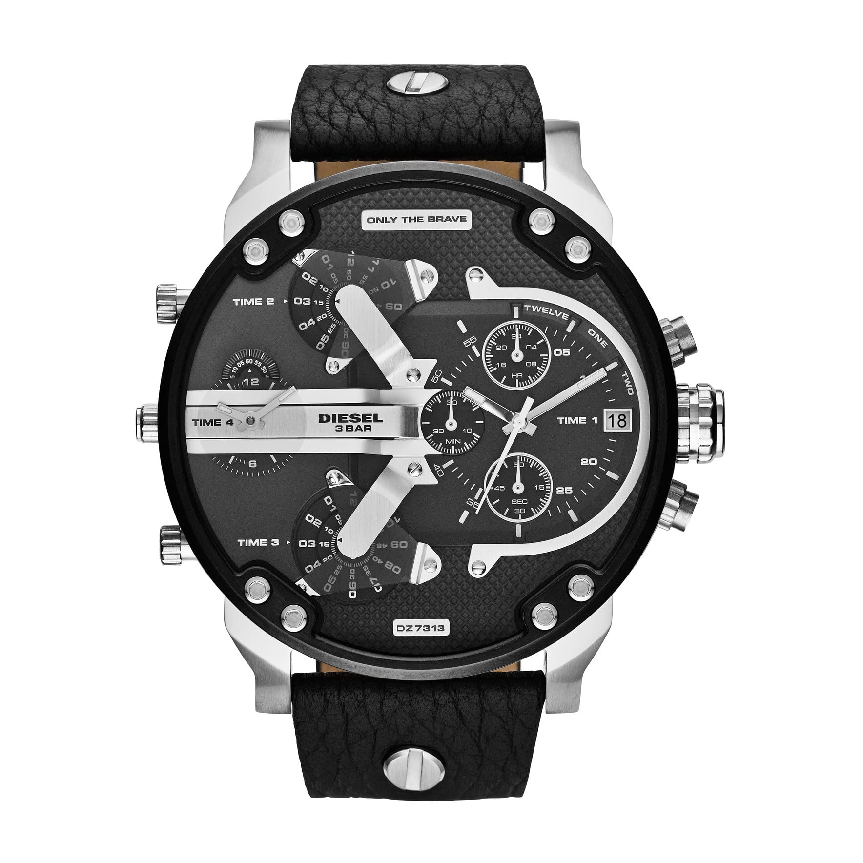Diesel Mr. Daddy 2.0 Men's Chronograph Watch - Stainless Steel & Leather Strap, Black/Silver (DZ7313) | Perfect for Business, Casual Wear & Special Occasions