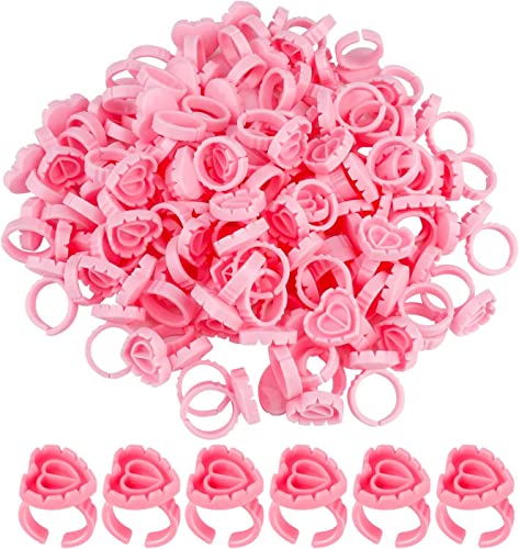 100 PCS Disposable Glue Rings for Eyelash Extensions - Lash Glue Holder, Quick Blossom Pigment Cups, Rose Red Beauty Tools for Professional & Home Use - Perfect for Salons, DIY Lash Artists & Makeup Enthusiasts