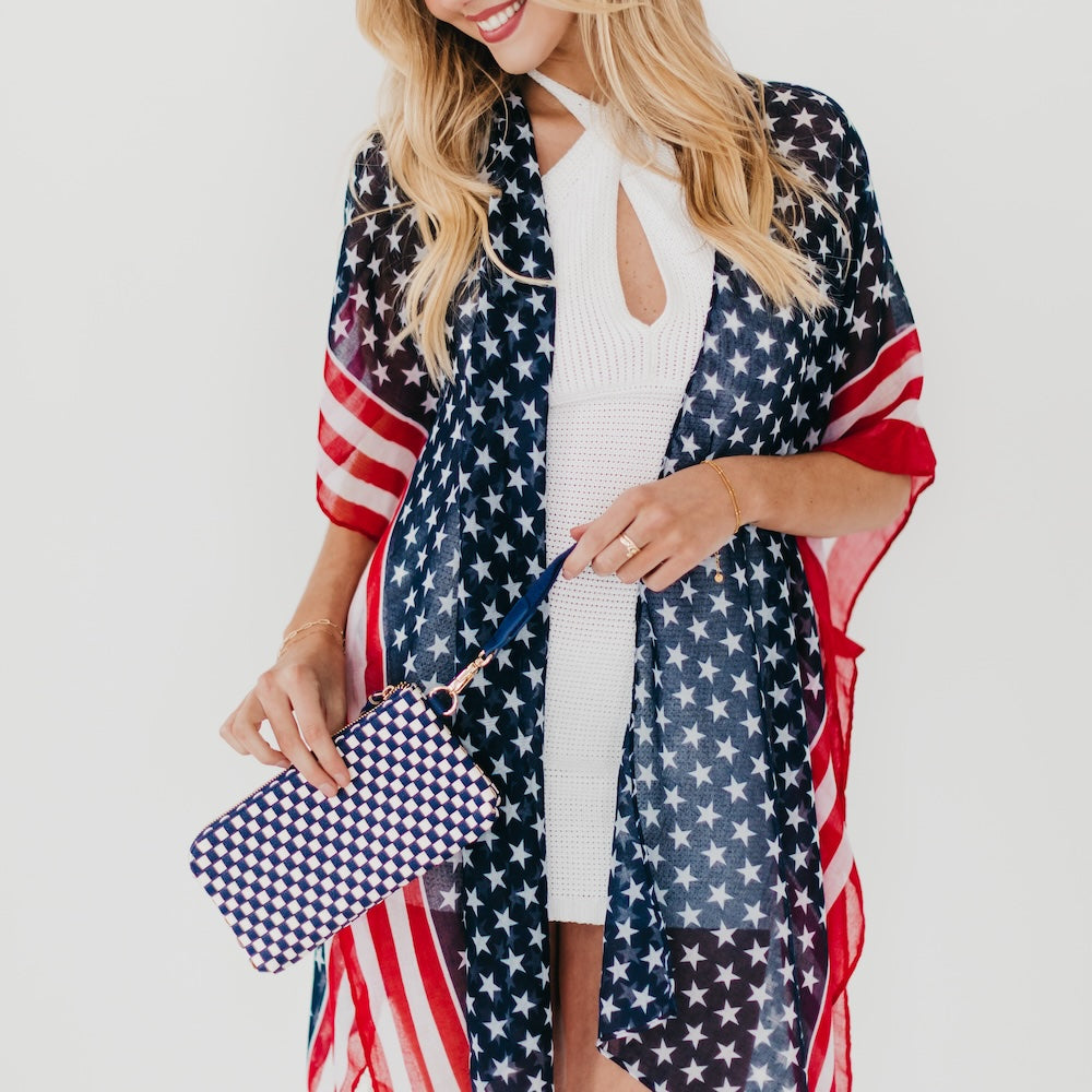 USA Flag Kimono for Women - Stylish American Patriotic Robe for Lounge, Beach & Summer Wear