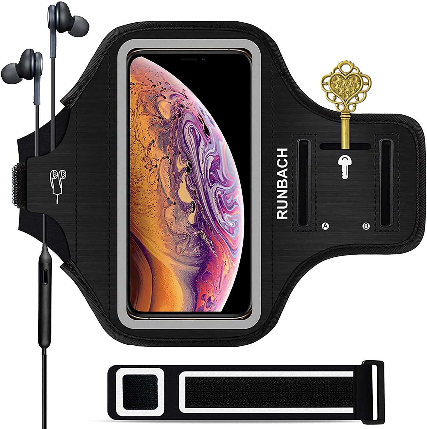 Sweatproof Running Armband for iPhone 16/16 Pro/15/15 Pro/14/14 Pro/13/13 Pro/12/12 Pro/11/XR - Adjustable Workout Phone Holder with Card Slot (Black) - Perfect for Jogging, Gym & Outdoor Activities