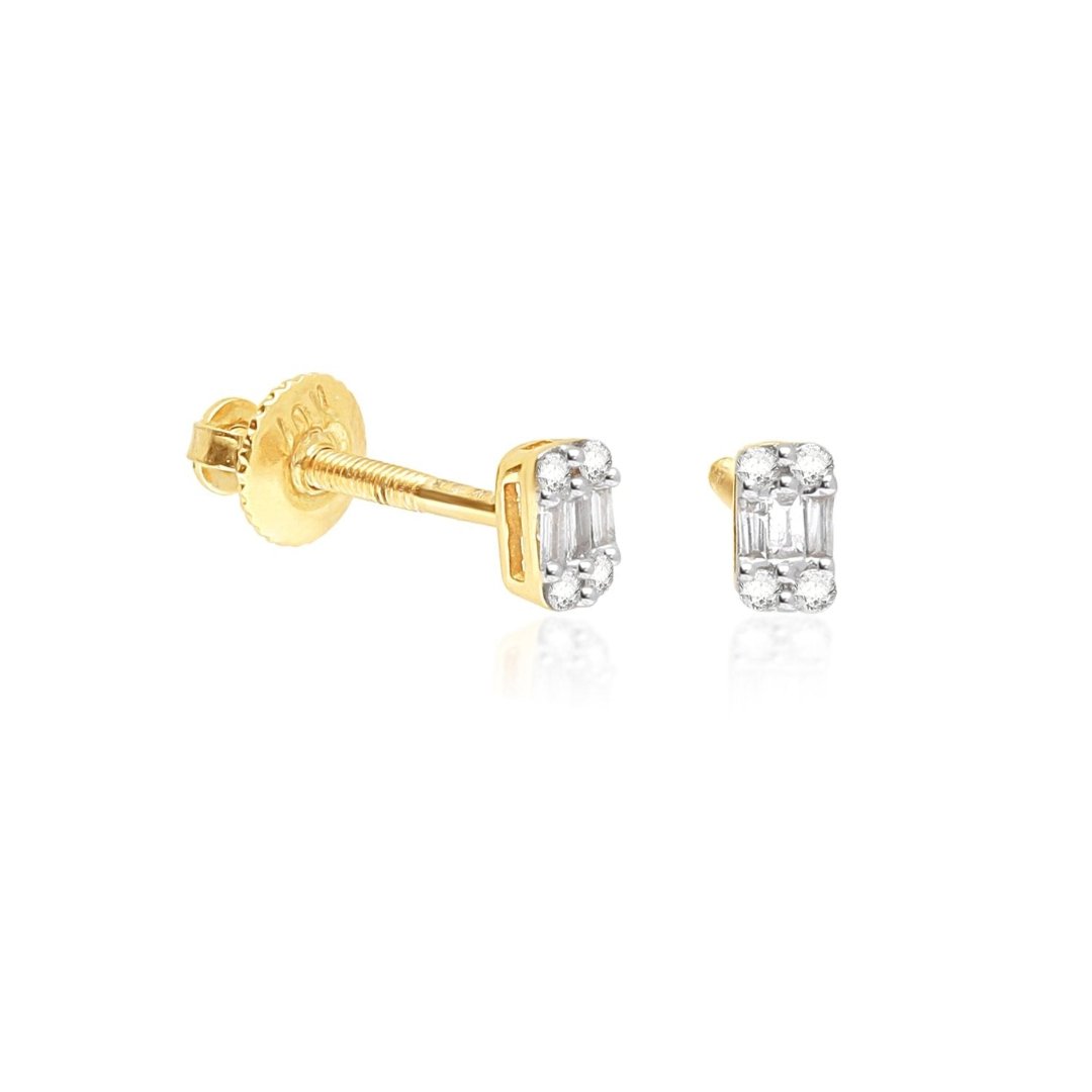 10k Yellow Gold Baguette Mixed Diamond Screw Back Earrings – Elegant & Secure for Everyday Wear, Parties & Special Occasions