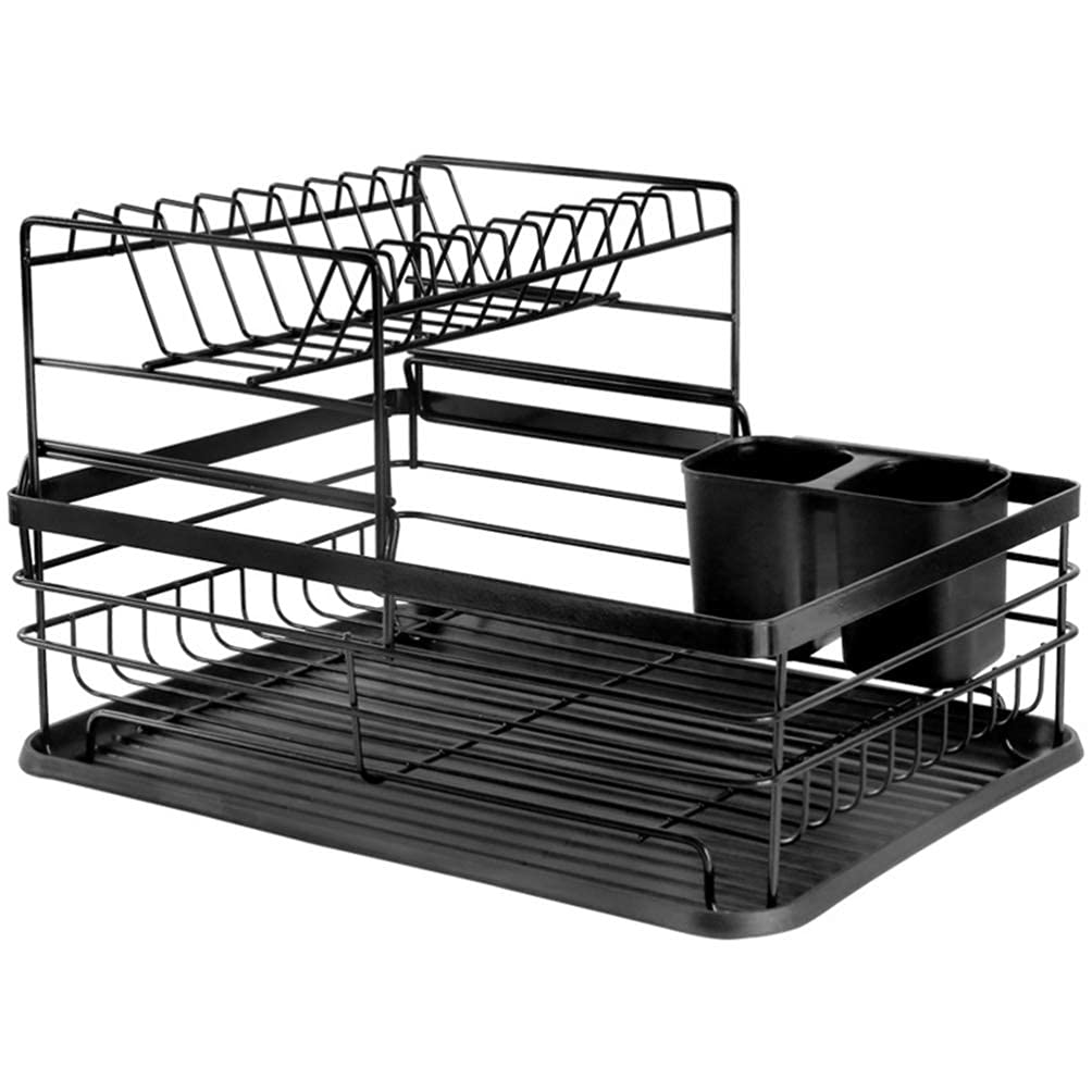 2-Tier Drip Rack & Cutlery Organizer - Drying Tray for Plates, Glasses & Crockery - Space Saving Kitchen Caddy for Dish Drying & Utensil Storage (Perfect for Small Kitchens & Dish Racks)