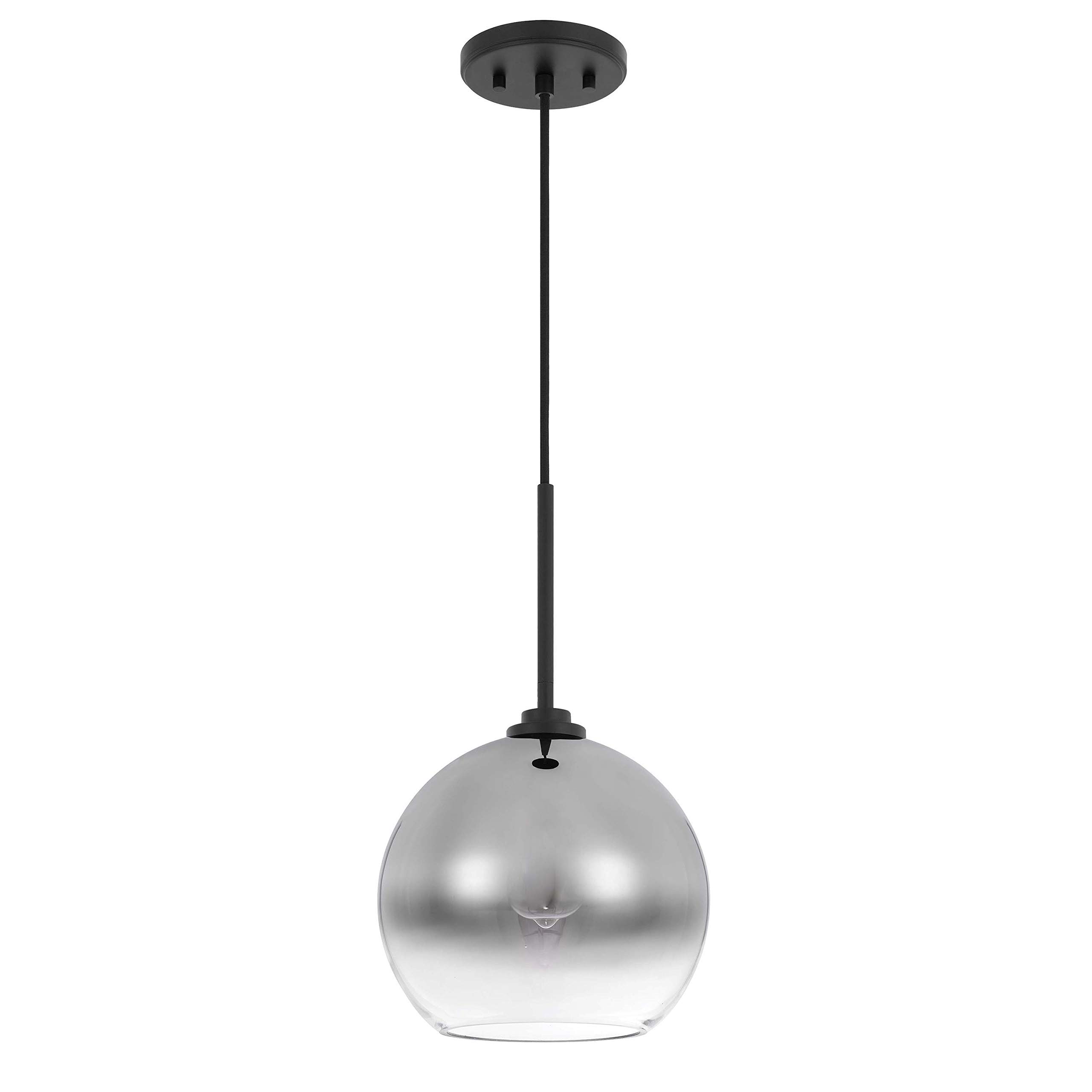 Phantasm II 1-Light Black Finish Smoke Graduated Glass Pendant Light - Modern Ceiling Fixture for Kitchen Island, Dining Table, Bedroom & Living Room | Perfect for Kitchen Lighting, Dining Room Decor & Bedroom Ambience