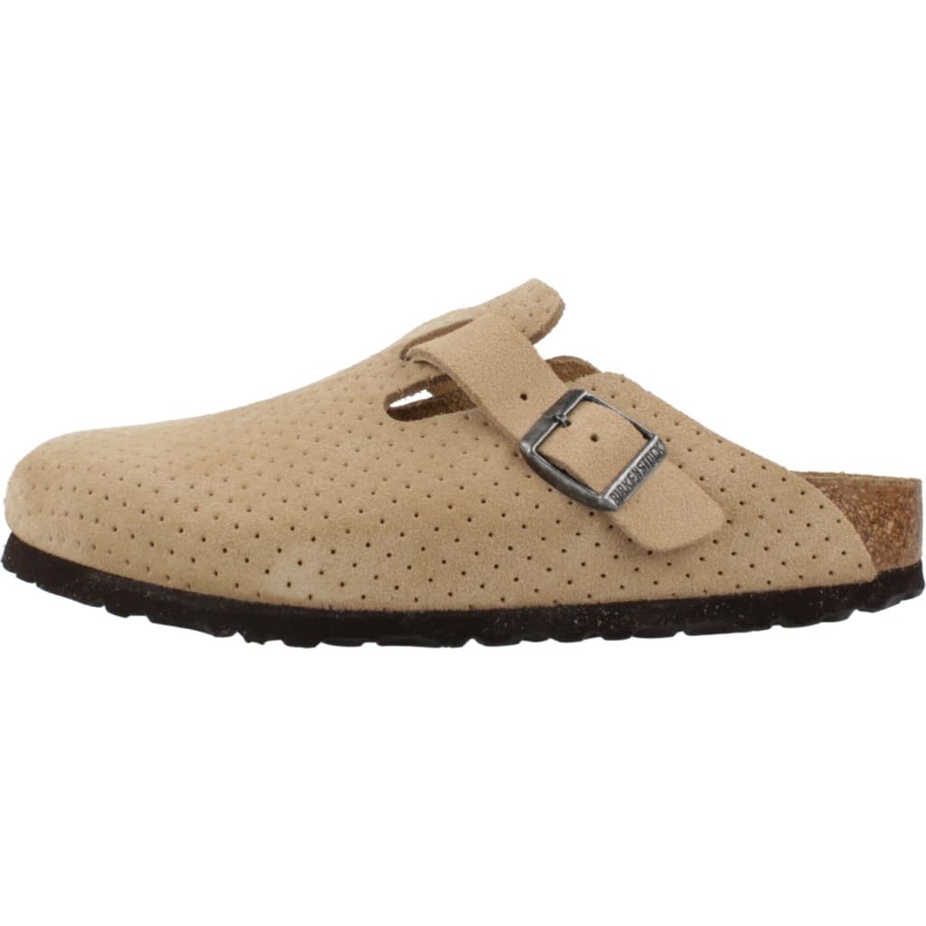 Birkenstock Boston Soft Footbed Clogs for Women - Suede Embossed Dots in Beige | Comfortable House Shoes for Relaxing at Home & Casual Outings