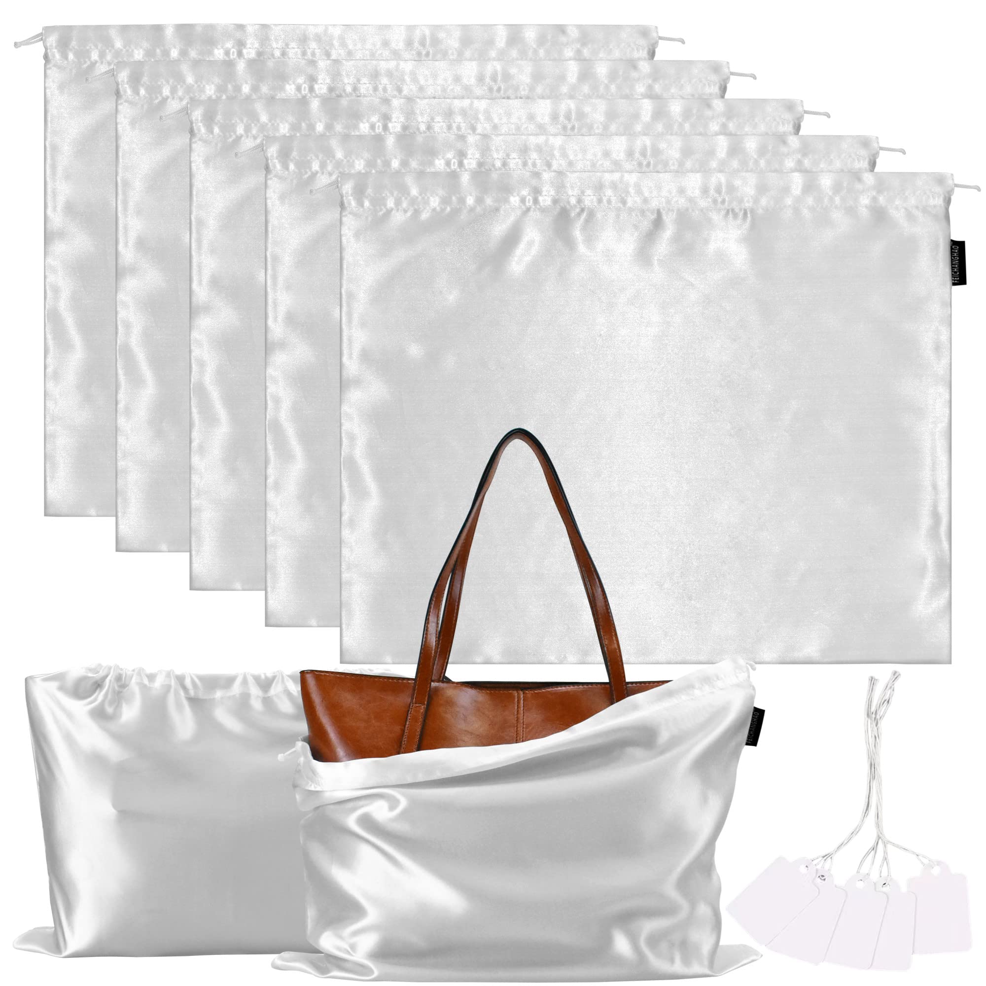 5 Pack Premium Satin Drawstring Storage Bags - Silk Dust Covers for Handbags, Purses, Shoes & Boots | Elegant Home & Travel Organizer for Jewelry, Cosmetics & Accessories