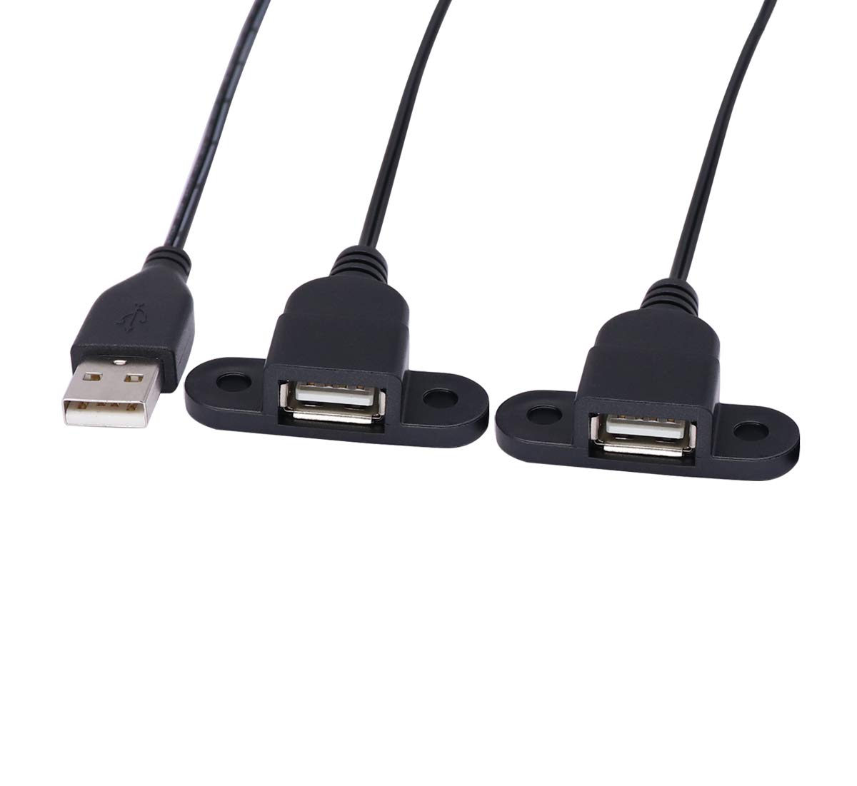 QiCheng&LYS 5ft USB 2.0 Male to Dual Female Extension Charger Cable - 2 Pack with Screw Hole for Panel Mount | Perfect for Nightstand, Sofa, Car Charging & Furniture Power Ports