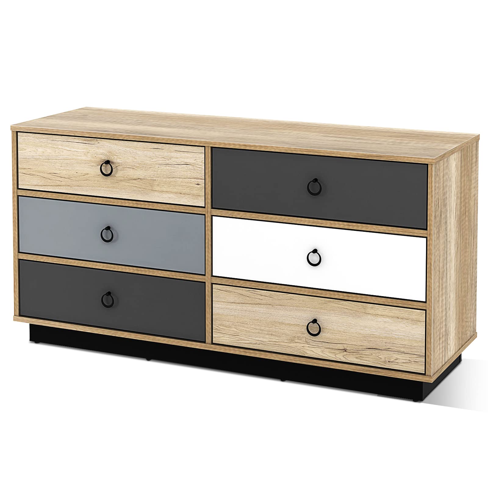Giantex 6-Drawer Dresser Chest - Sturdy Wooden Double Clothes Organizer with Anti-Tip Safety Device, Spacious Storage Cabinet for Bedroom, Living Room & Entryway | Perfect for Organizing Clothes, Linens and Home Accessories