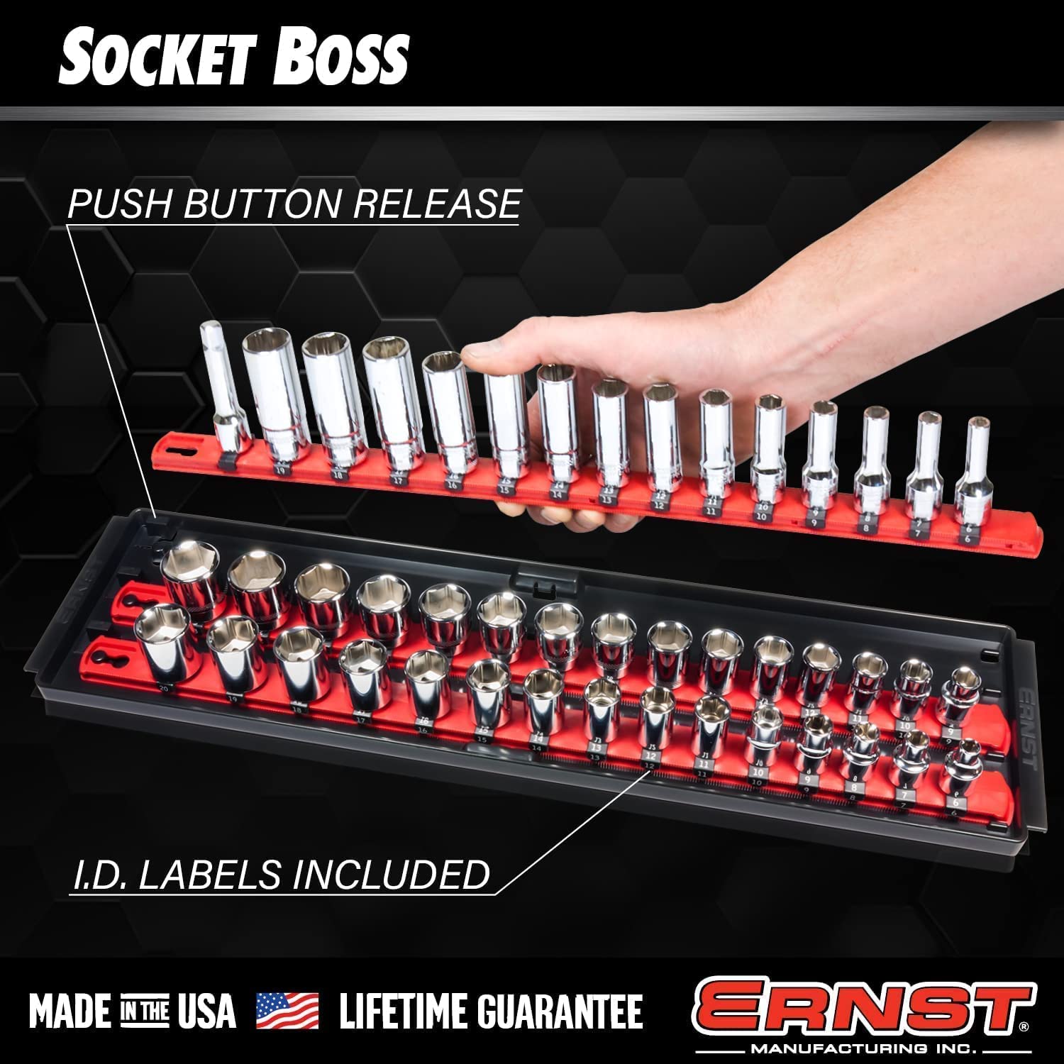 ERNST Socket Boss Combo 3-Pack | Blue Socket Rail Organizers (8511A) | Made in USA | Perfect for Toolbox Organization & Mechanics Workshop Storage