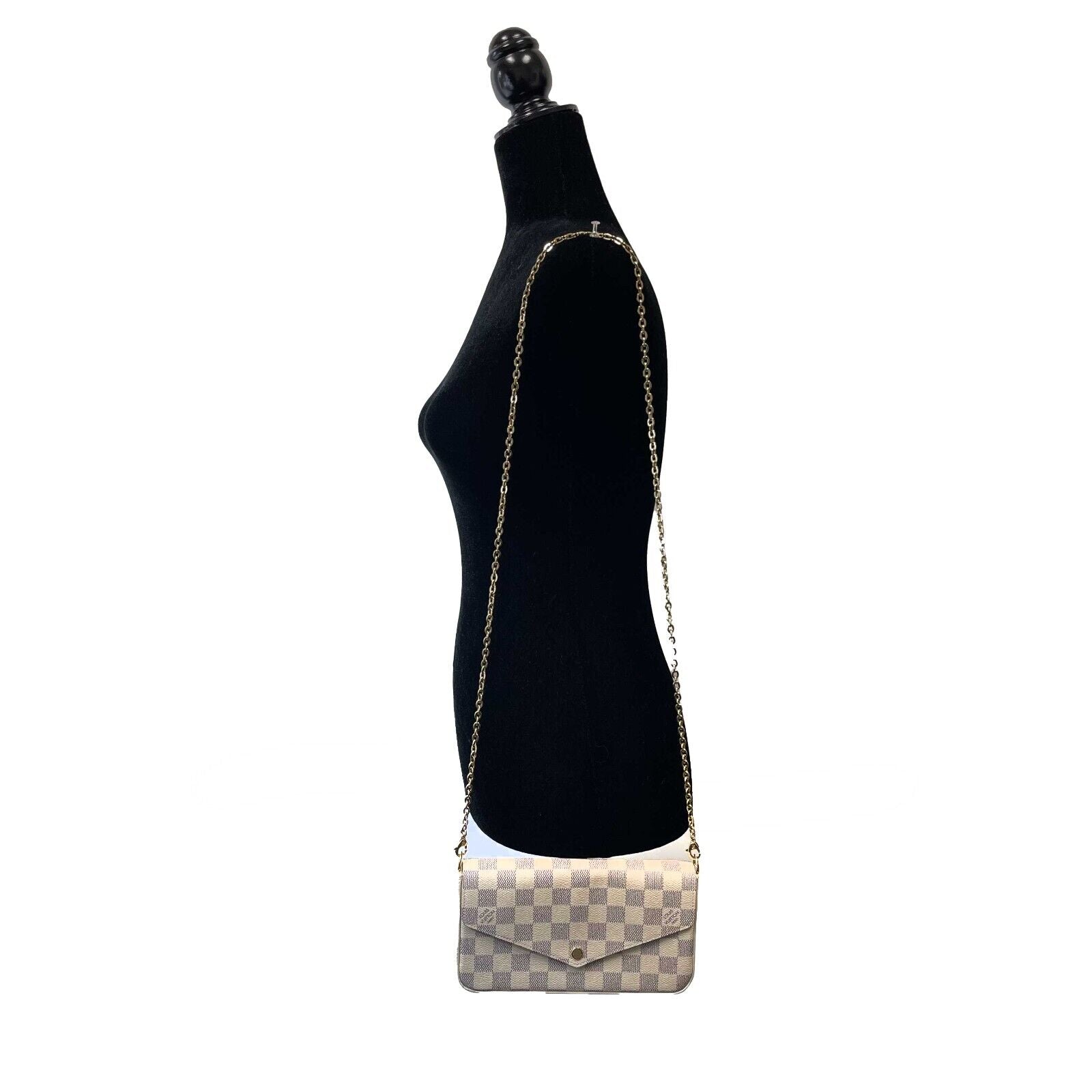 Louis Vuitton Pochette Félicie Damier Azur Canvas Crossbody Bag with Chain - Stylish Shoulder Purse for Women, Perfect for Date Night & Evening Events