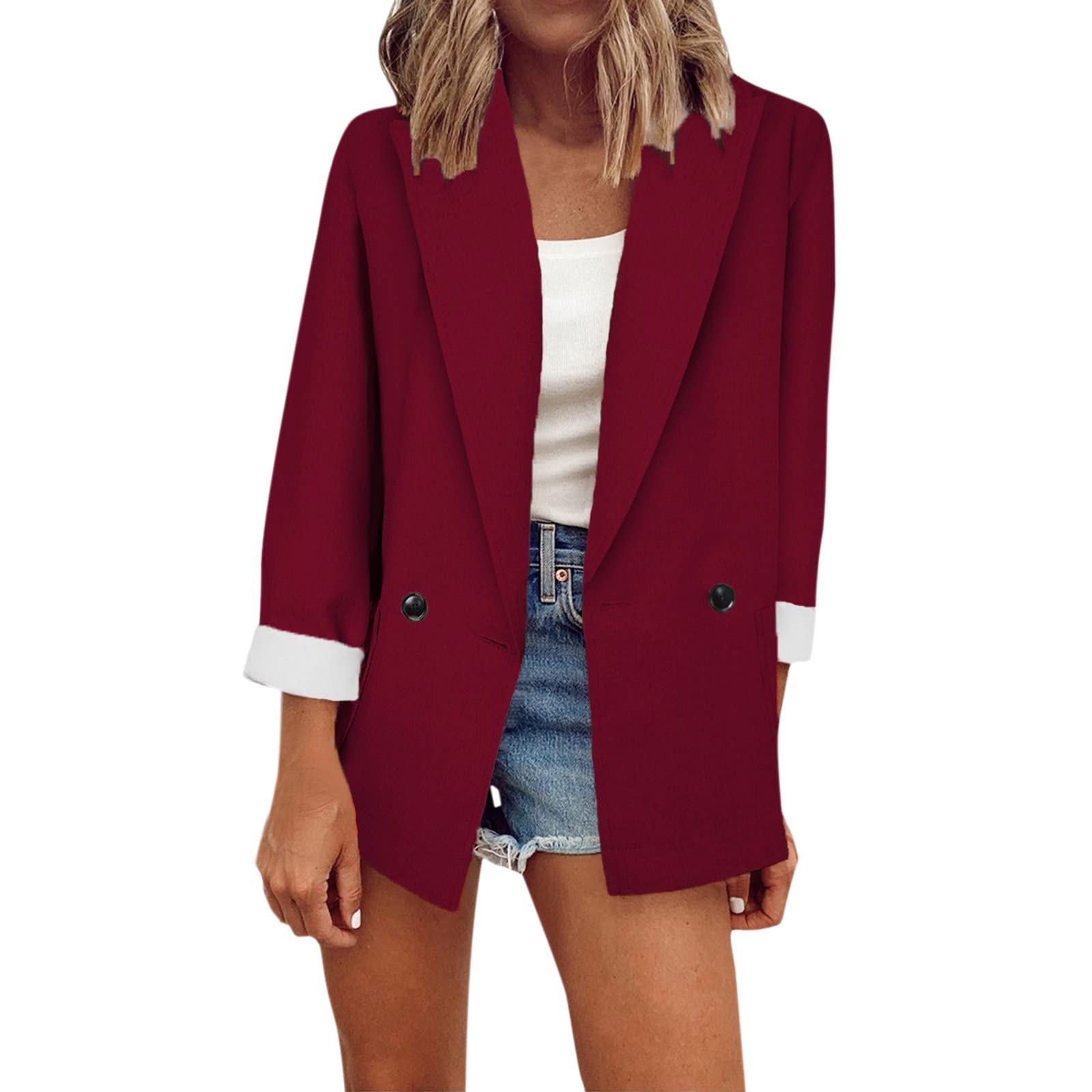 Women's Long Sleeve Solid Lapel Blazer - Business Suit Jacket & Cardigan Coat for Office Wear - Teal Professional Women's Top for Work, Interviews & Formal Occasions