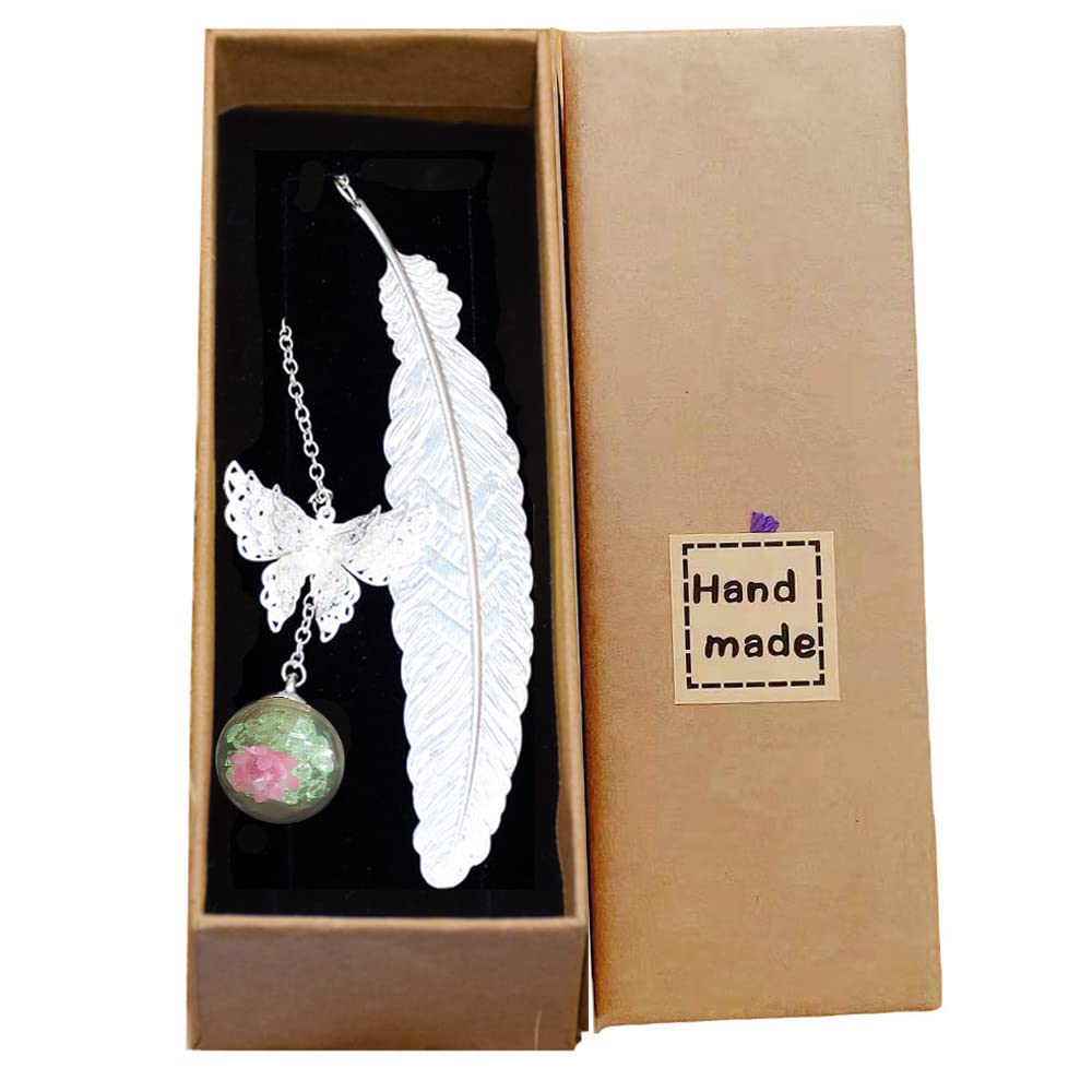 Konrisa 3D Butterfly Metal Feather Bookmarks - Elegant Silver Bookmark for Women, Men, Girls & Boys - Perfect Gift for Book Lovers & Reading Enthusiasts - Great for Novels, Journals, Bibles & School Books