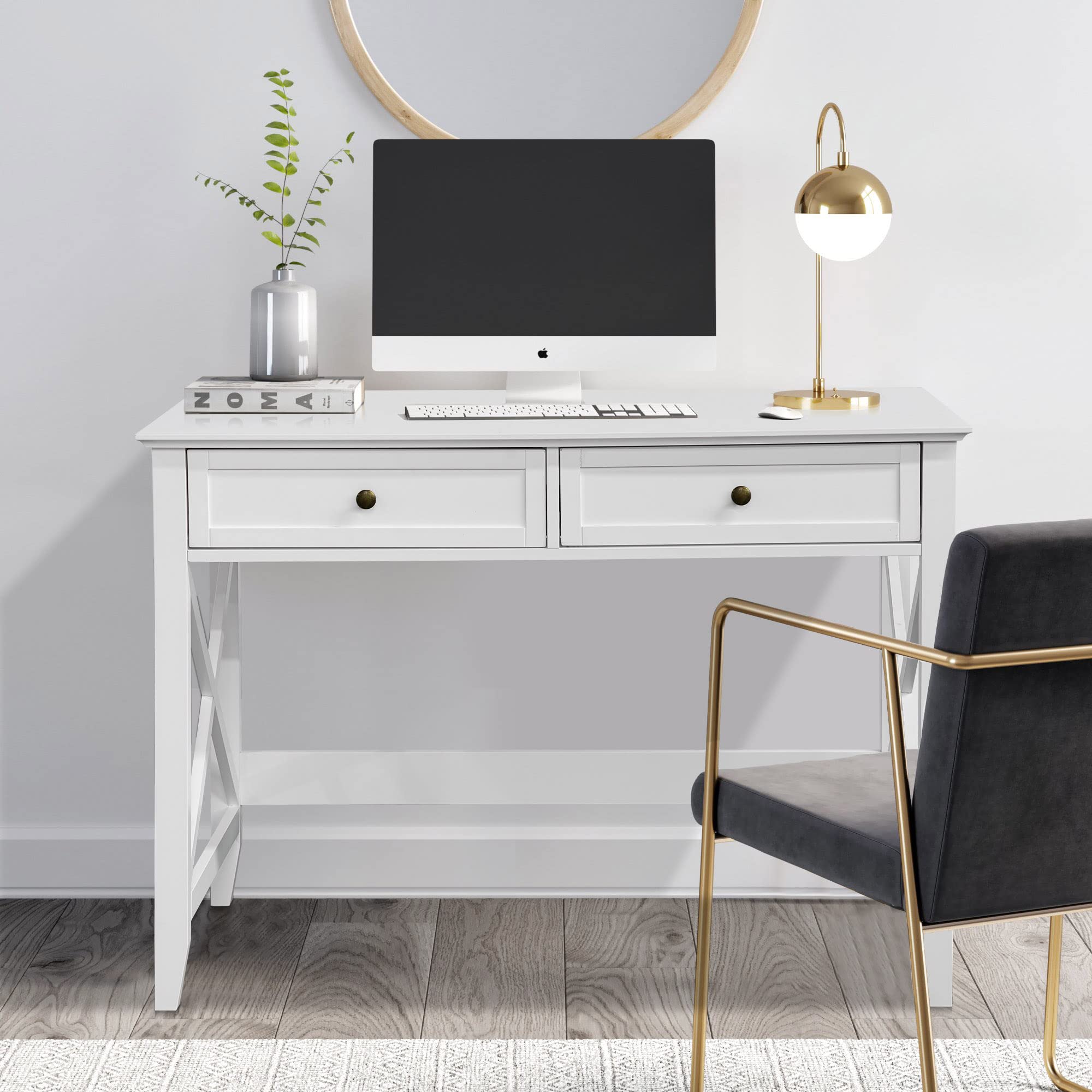 White Computer Desk with 2 Drawers - 42