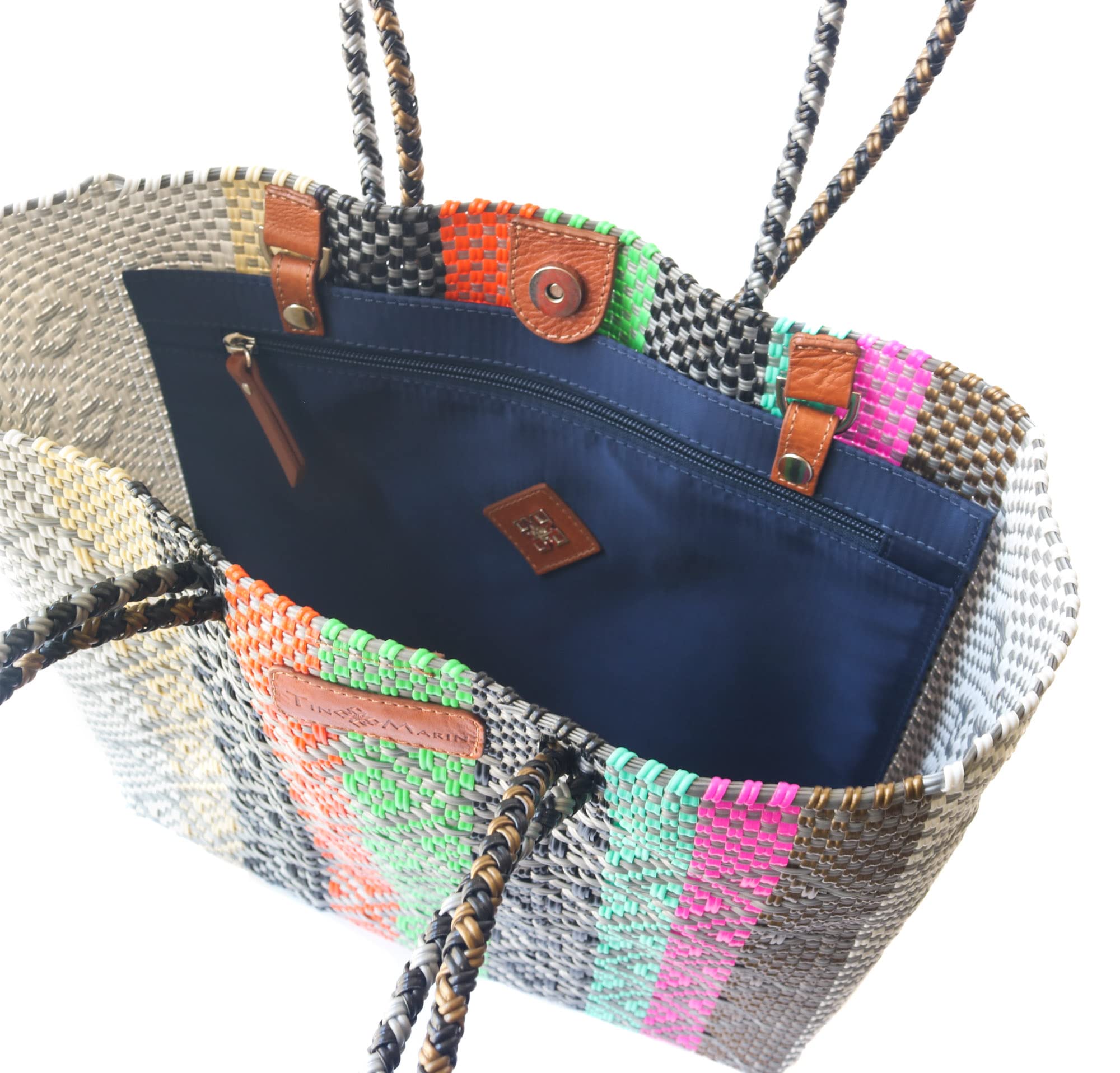 Eco-Friendly Maya Woven Tote Bag - Handmade Recycled Plastic Beach Bag | Water-Resistant Mexican Purse from Oaxaca | Perfect for Summer, Travel & Everyday Use