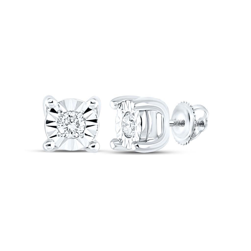10K White Gold Women's Round Diamond Solitaire Earrings 1/20 CTTW - Elegant Stud Earrings for Everyday Wear, Gift for Her, Wedding & Anniversary Jewelry