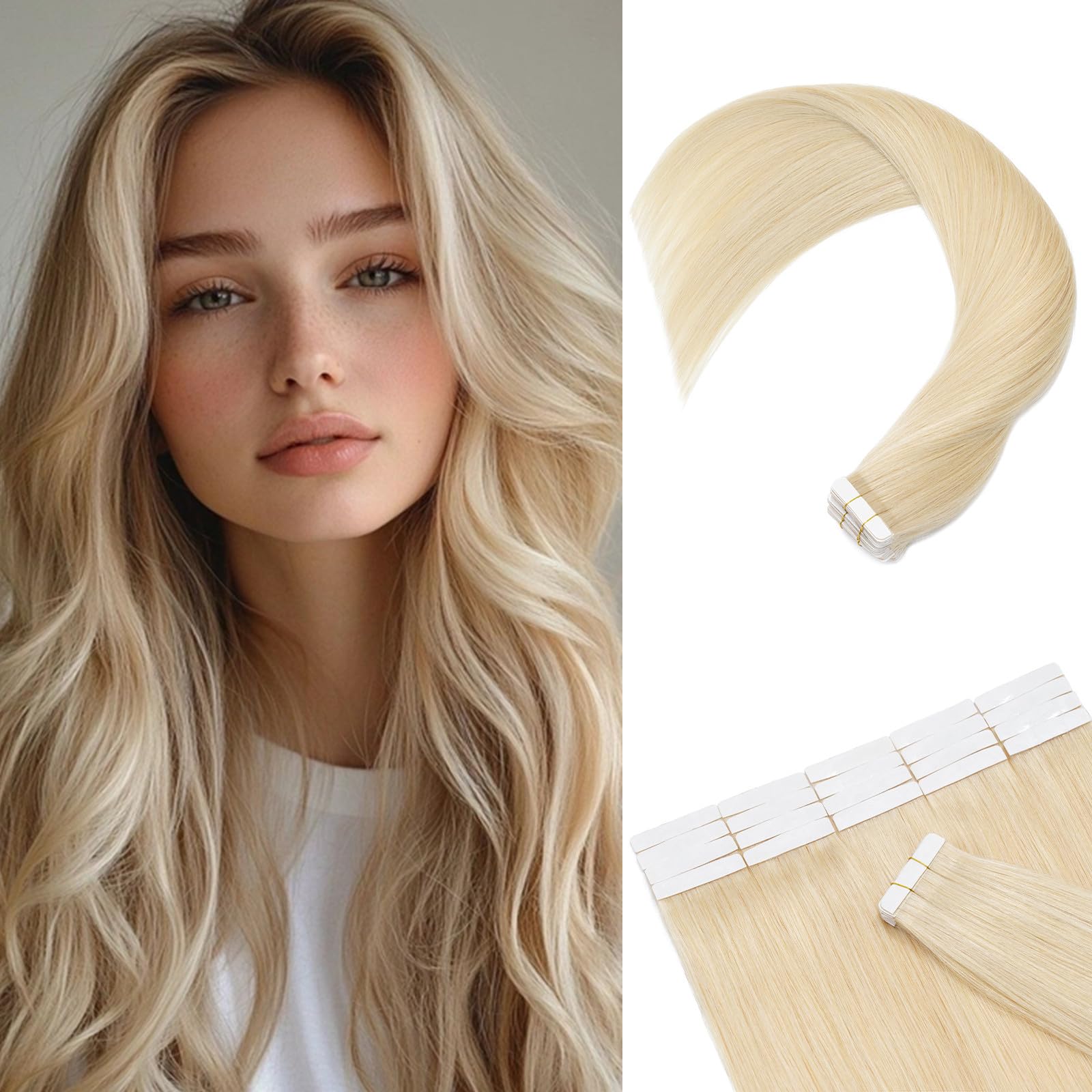 40pcs 100g 100% Remy Human Hair Tape-in Extensions - Seamless Balayage Skin Weft, 22 Inch #613 Bleach Blonde for Natural Volume & Length | Perfect for Daily Styling, Parties & Special Occasions