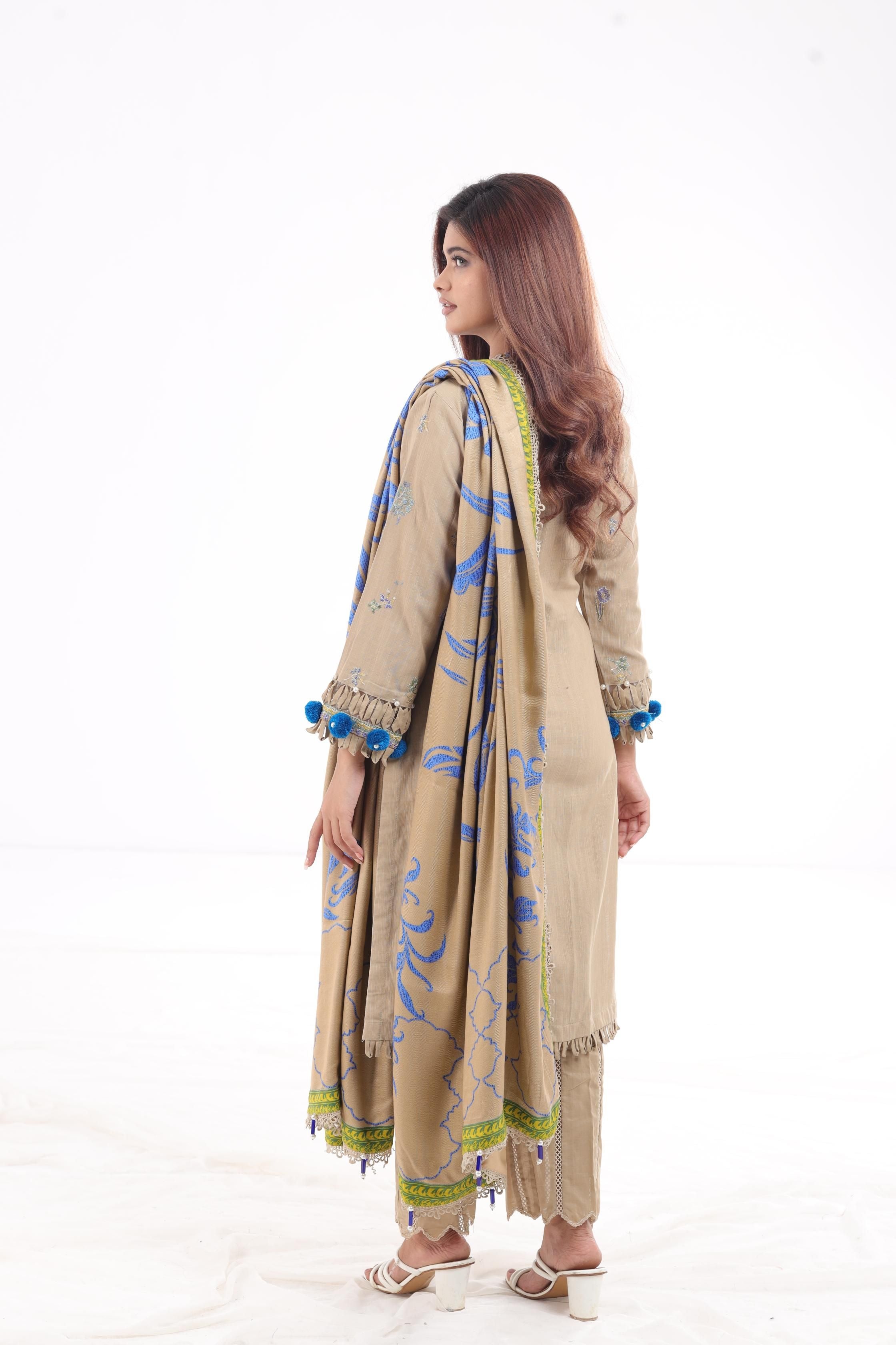 Sana Safinaz Muzlin Winter Embroidered Lawn Suit - Premium Stitched Pakistani Dress for Women - Perfect for Weddings, Parties & Festive Occasions