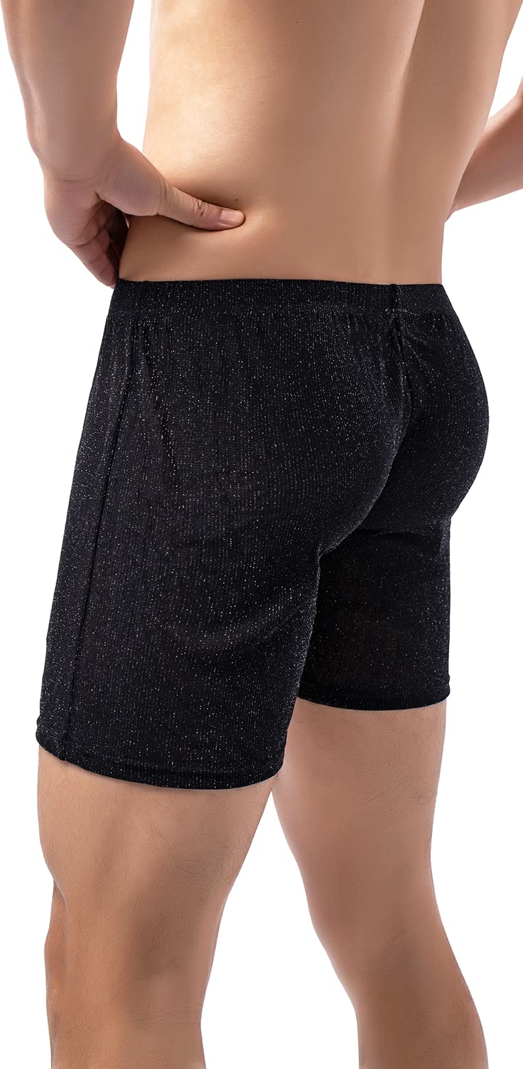 Sexy Men's Glitter Mesh See-Through Underwear Shorts - Comfortable Lounge Wear for Party, Nightclub & Bedroom