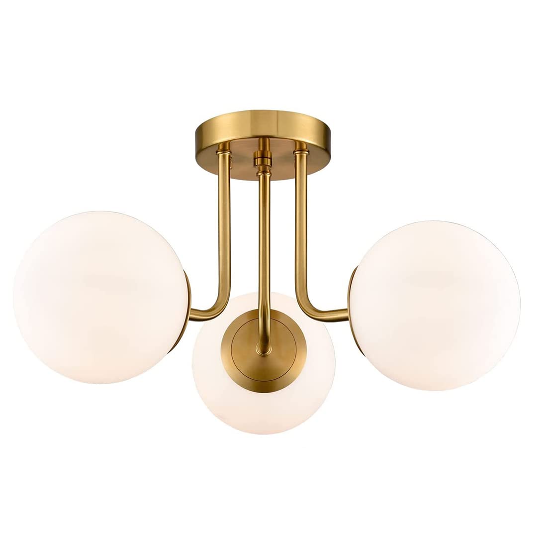 3-Light Gold Brushed Brass Sputnik Chandelier - Modern Glass Globe Flush Mount Ceiling Light Fixture for Bedroom, Living Room & Kitchen | Elegant Lighting for Dining Areas, Hallways & Home Decor