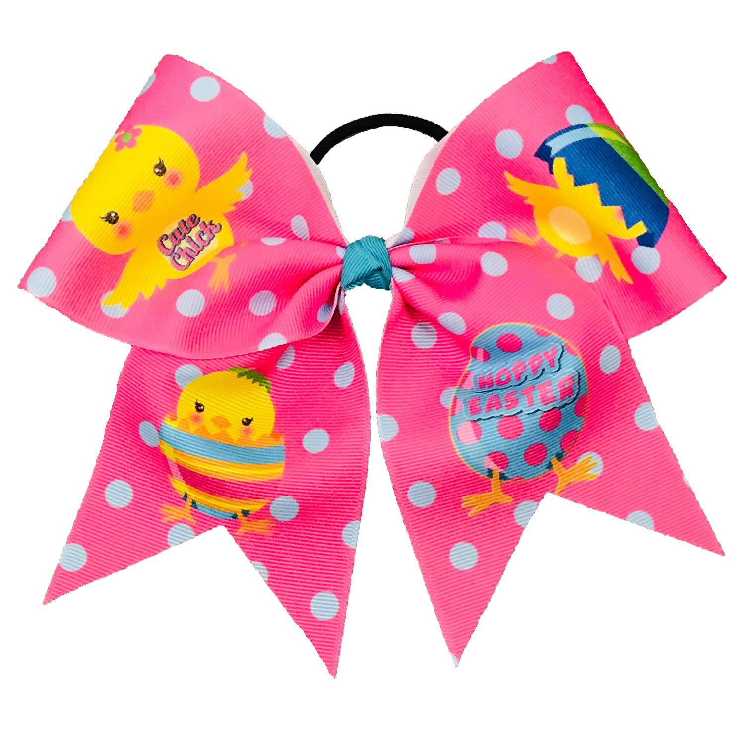 Easter Hair Bow for Girls - Happy Easter Cute Chick Sublimated Cheer Bow | Spring Party Accessories, Easter Egg Hunt, Church Celebration