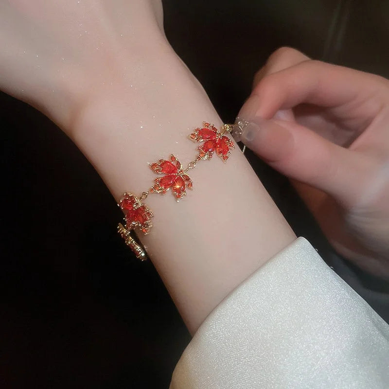 Orange Maple Leaf Bracelet - Handmade Woodland Jewelry Gift for Women | Nature Inspired Leaf Bracelet | Perfect for Outdoor Adventures, Fall Fashion & Boho Style