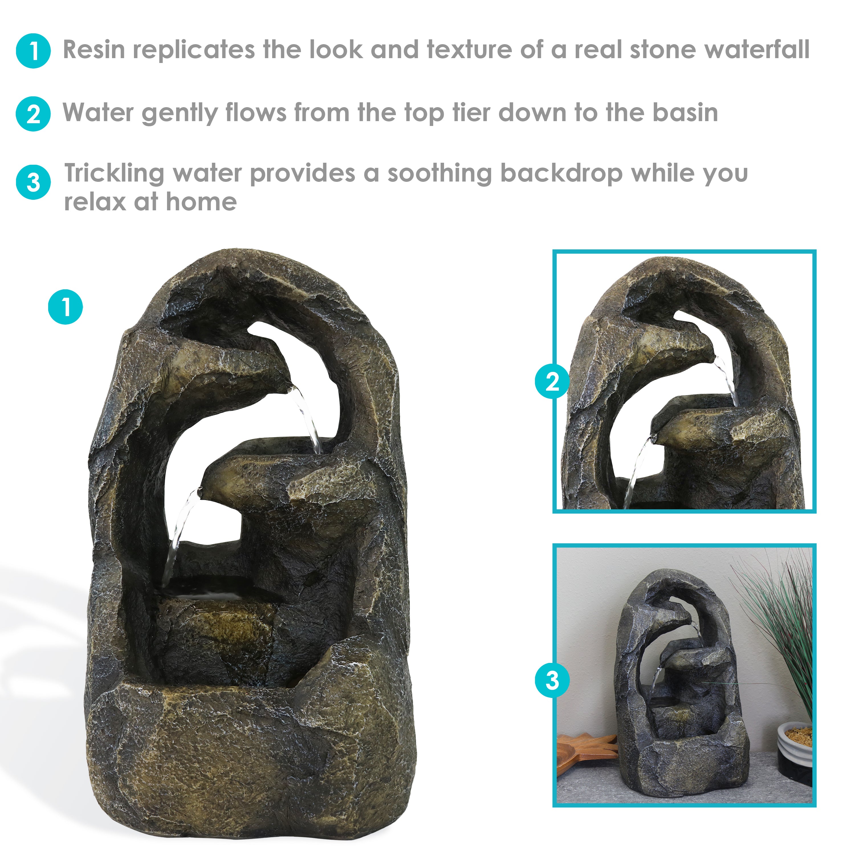 Sunnydaze Indoor Tabletop Fountain with Cavernous Rock Tiers - Relaxing Water Feature for Home, Office & Meditation Spaces