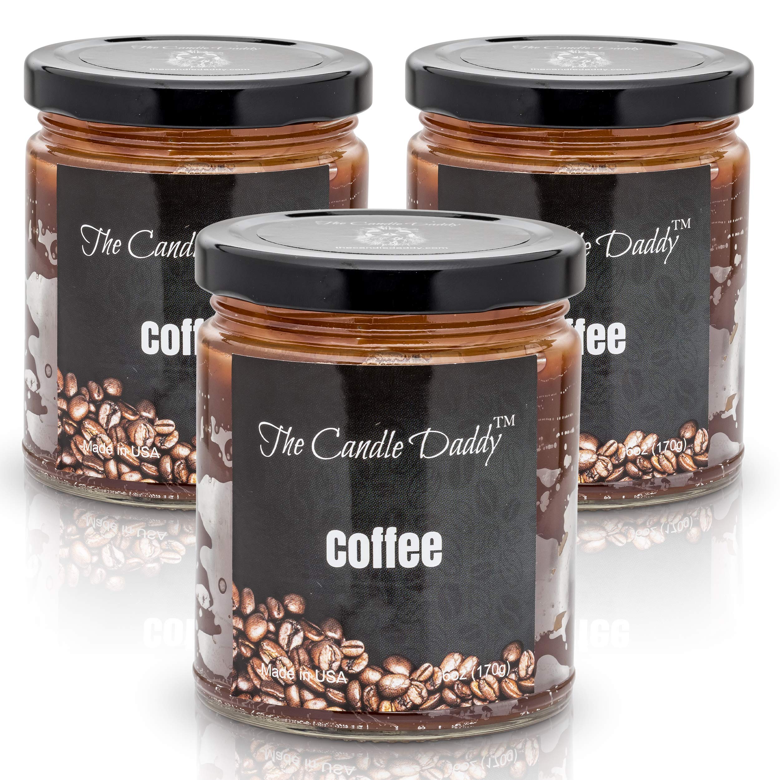 3 Pack Coffee Scented 6 oz Soy Candles - Long Lasting Aromatherapy Candles for Home, Office Relaxation & Gift Giving
