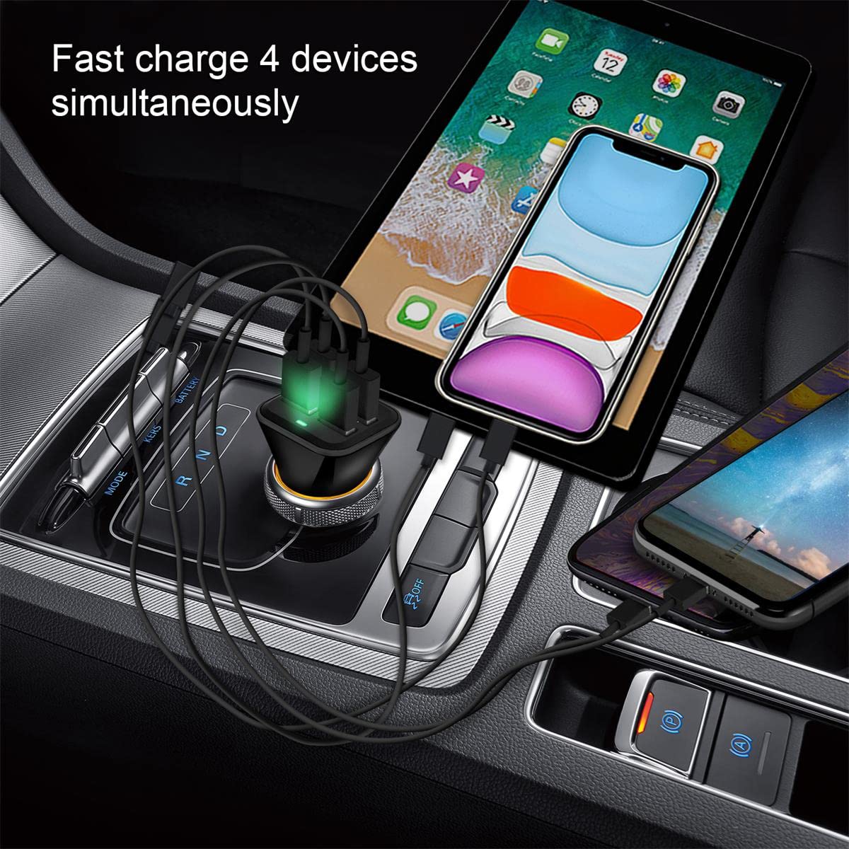 Fast QC 3.0 USB Car Charger Adapter - 4-Port 9.6A Multi-Device Car Phone Charger Compatible with iPhone 16/15/14/13/12 Pro Max, Samsung Galaxy S22/Note20, LG, Pixel - Perfect for Road Trips & Long Commutes