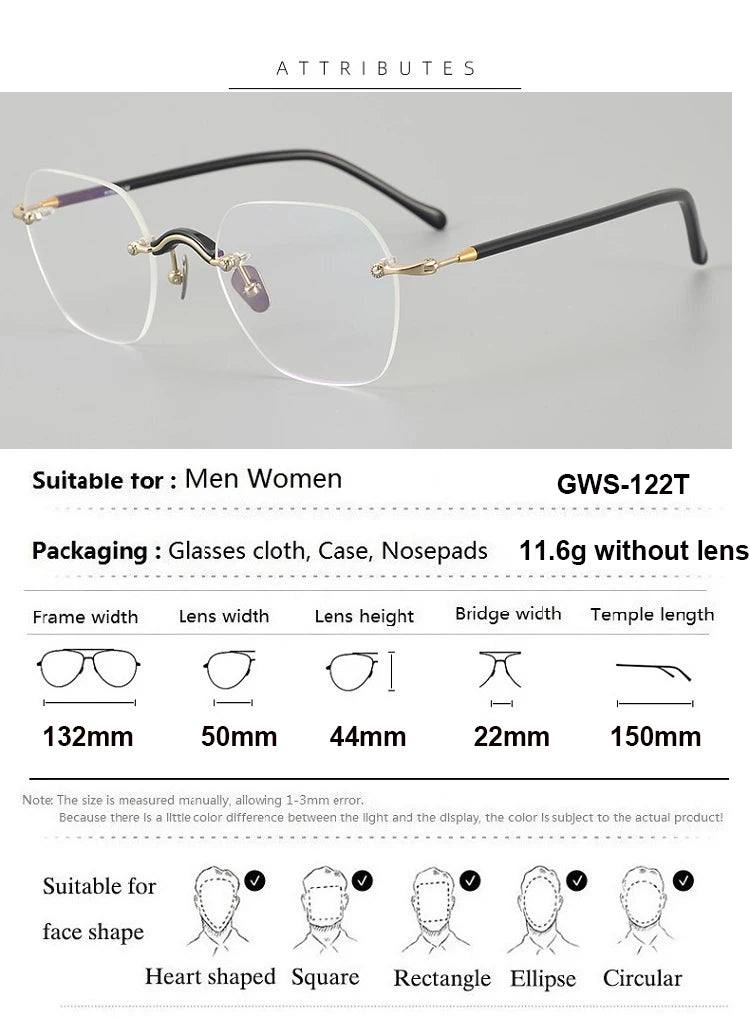 Aimee Women's Rimless Flat Top Square Titanium Eyeglasses Frame 7122 - Lightweight & Durable for Office, Reading & Everyday Wear