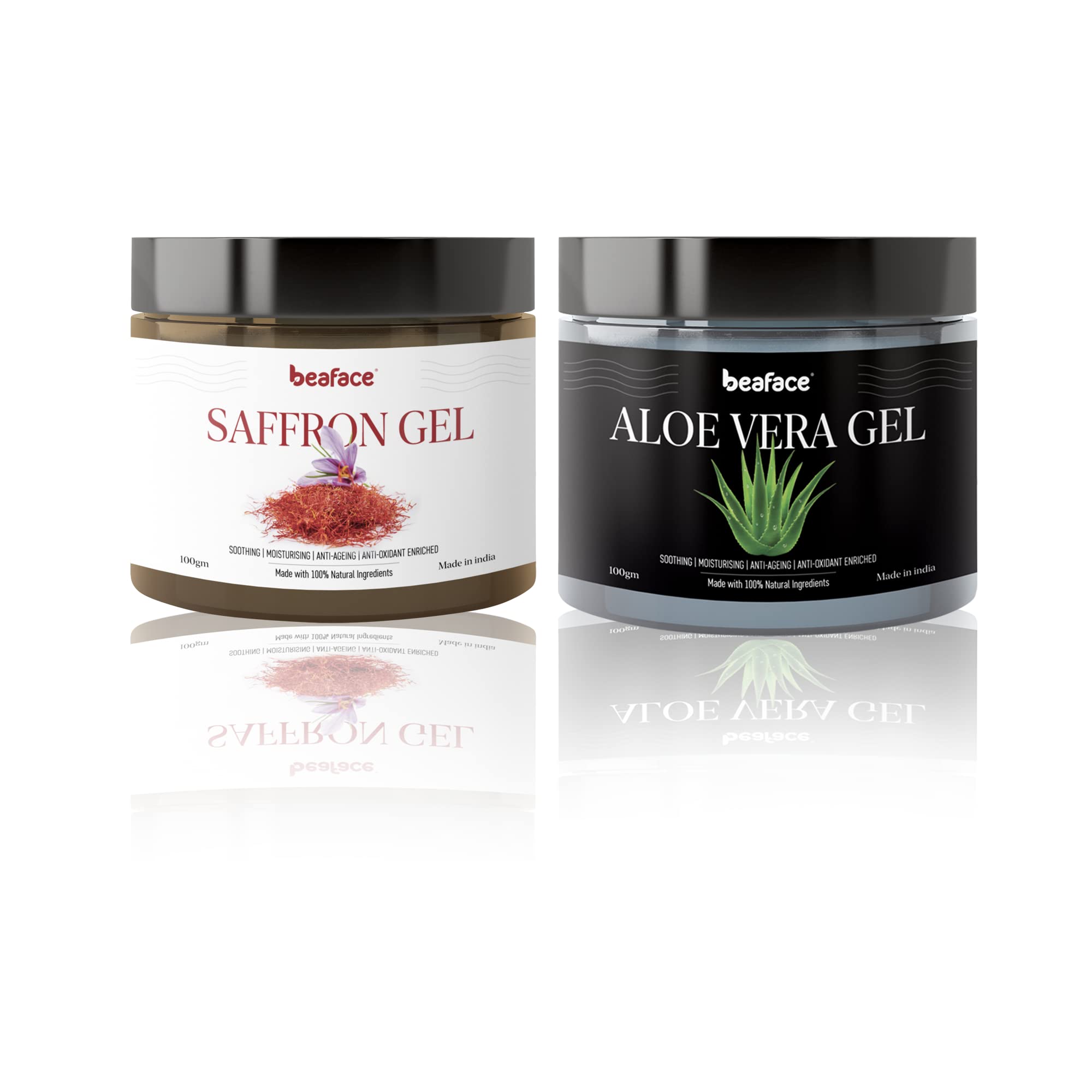 Beaface Saffron Face Gel & Aloe Vera Skin Gel Combo Pack - 2x100g for Glowing Skin | Hydrating & Brightening Skincare Set | Perfect for Daily Face Care & Night Routine