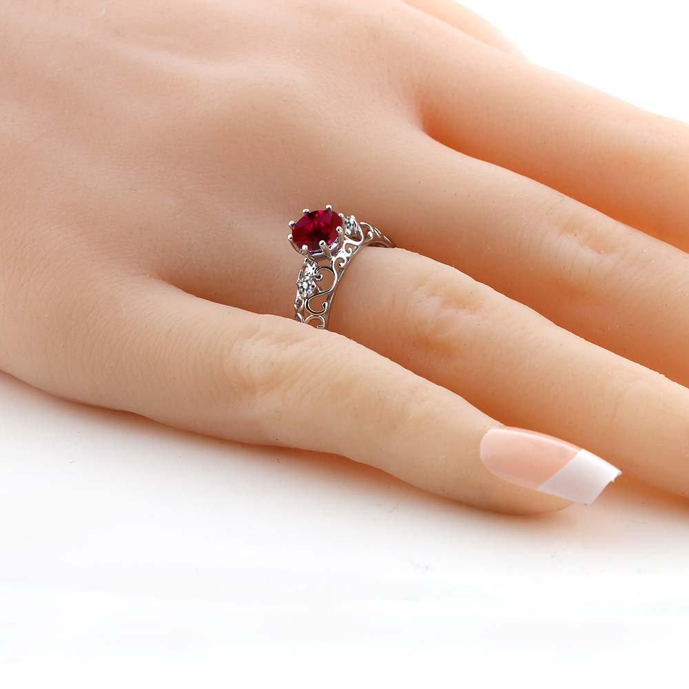 1.12 Ct Round Red Created Ruby & White Diamond 925 Sterling Silver Ring for Women | Elegant Wedding, Engagement, Anniversary Gift | Gem Stone King