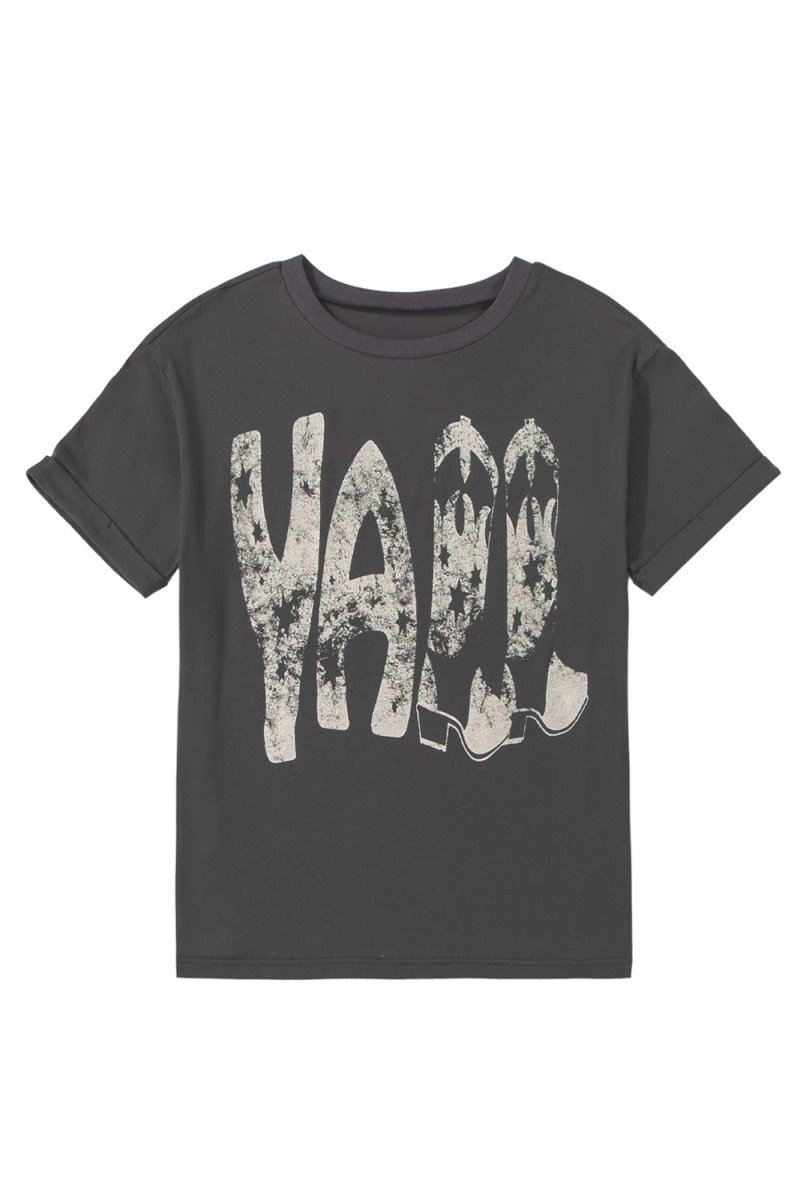Vintage Y'all Cowboy Boots Graphic T-Shirt - Carbon Grey Western Style Tee for Men & Women - Perfect for Country Concerts, Rodeos & Casual Western Wear