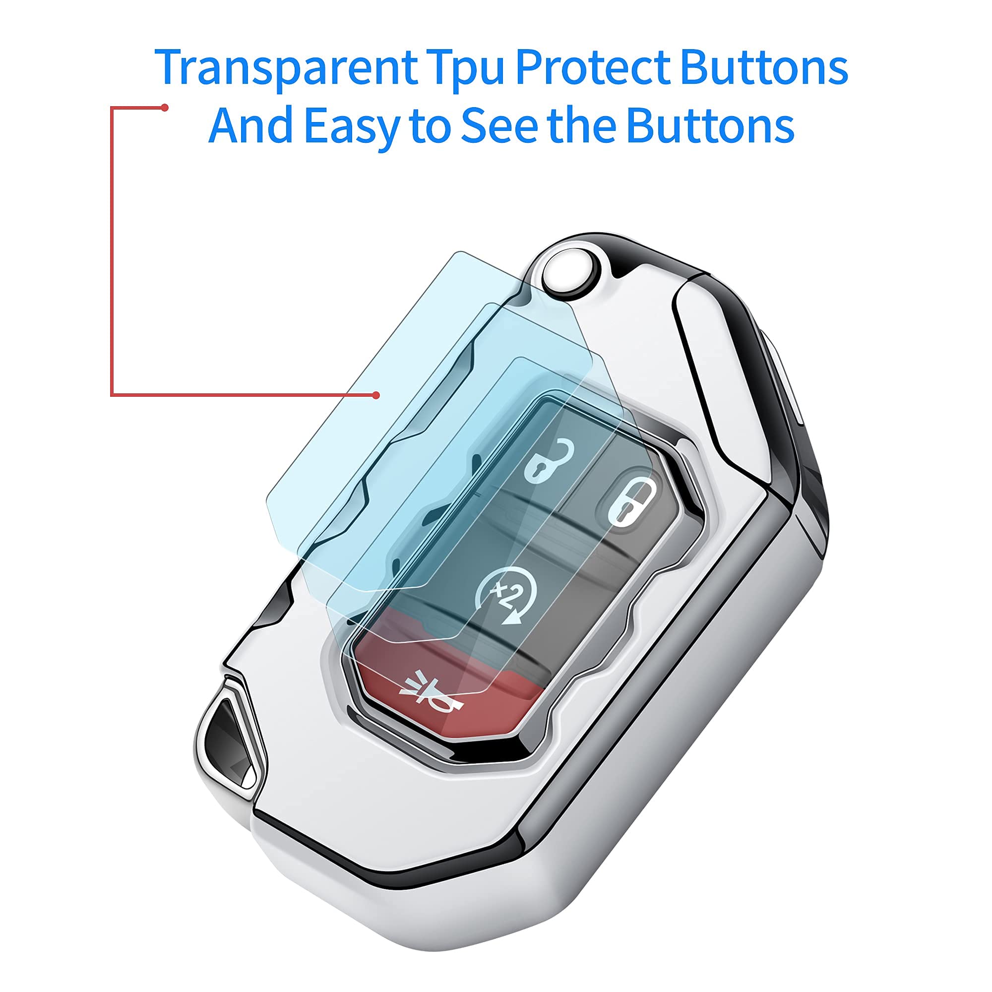 Premium Soft Full Protection Key Fob Cover for Jeep Wrangler & Gladiator (2018-2021) - Compatible with JL, JLU, Rubicon, Sahara Models - Durable Key Shell Case (Silver) | Perfect for Off-Road Adventures & Daily Protection