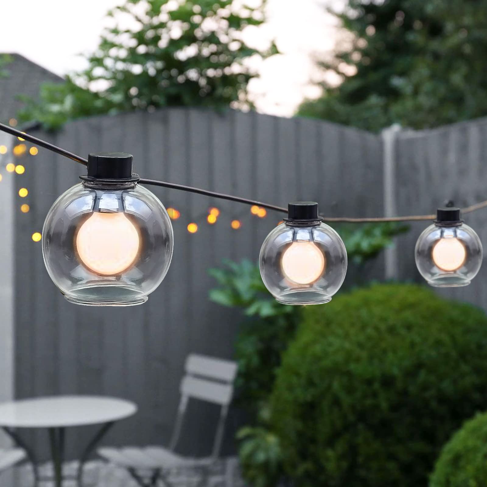 Afirst 10 LED Glass Globe Bistro String Lights - Waterproof Connectable Hanging Patio Lights for Indoor, Porch, Backyard, Garden - Perfect for Weddings, Parties, and Outdoor Dining Decor