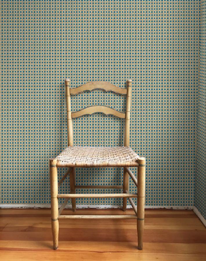 Wallshoppe Faux Caning Wallpaper - Cadet Blue Peel & Stick Removable Wallpaper for Bedroom, Living Room, and Office Decor