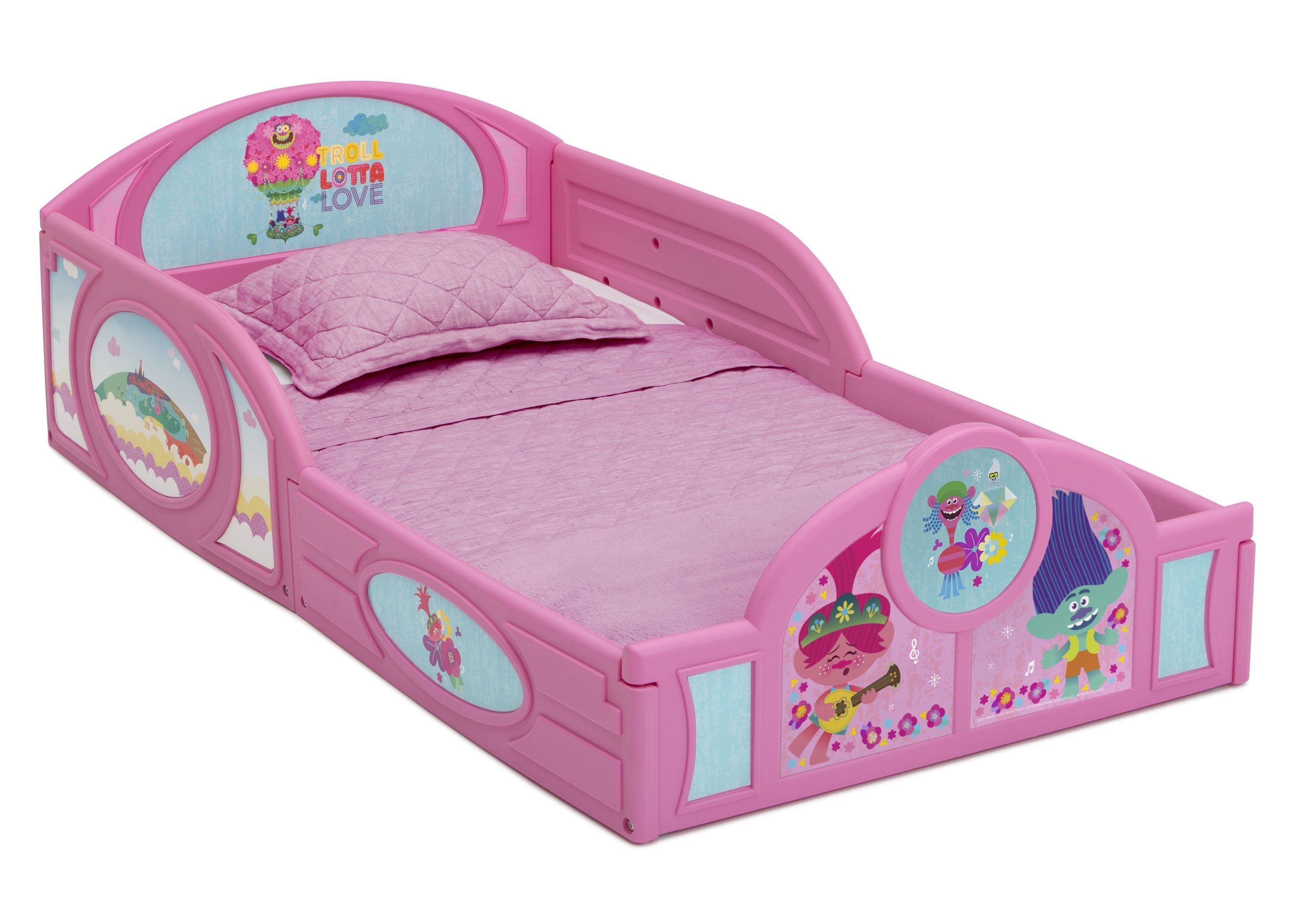 Trolls World Tour Plastic Toddler Bed for Kids - Soft & Safe Sleep and Play Crib for Boys & Girls - Perfect for Nursery, Daycare, or Travel Use