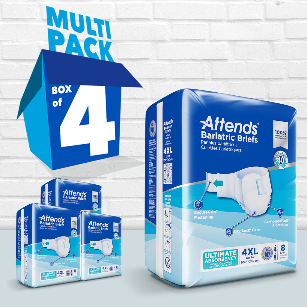 Attends Bariatric Briefs - Premium Plus Size Adult Diapers for Heavy Absorbency & Comfort - Ideal for Overnight Use, Incontinence Care & Post-Surgery Recovery