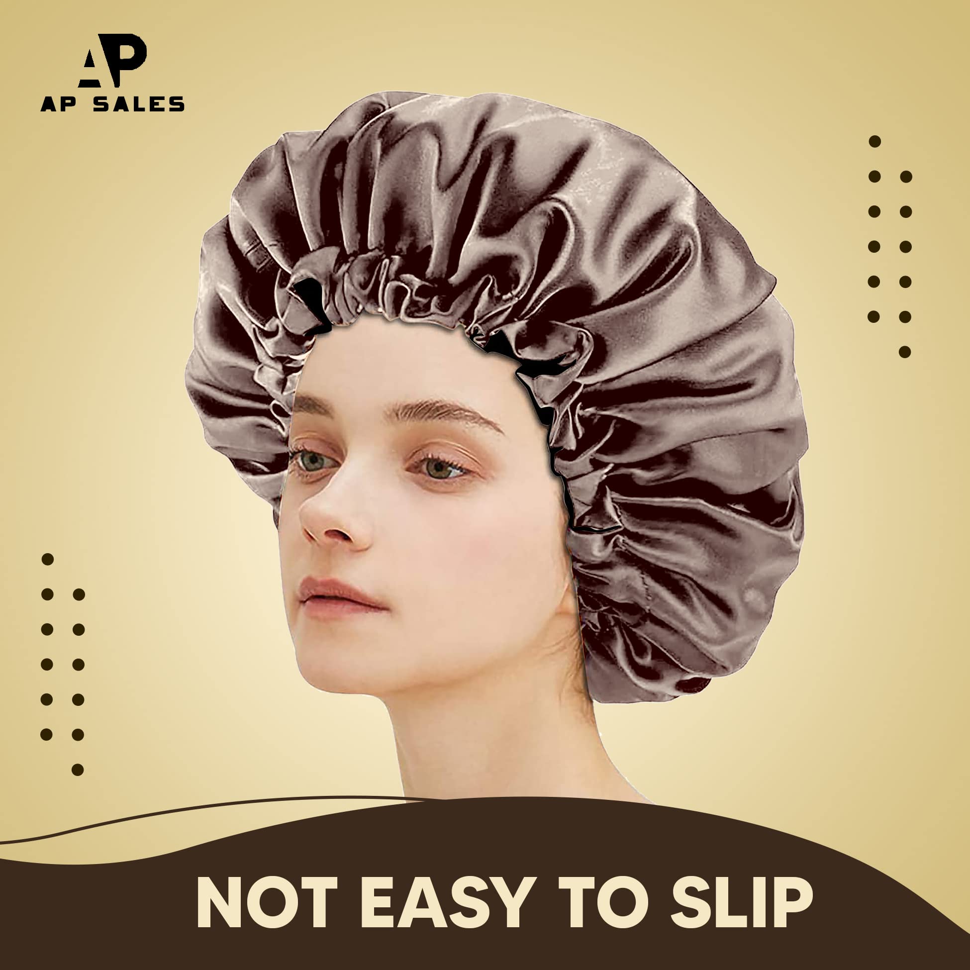 AP SALES Silk & Satin Sleep Bonnet for Curly Hair - Adjustable Hair Cap with 3 Bonus Scrunchies | Perfect for Nighttime Hair Protection, Travel & Salon Visits